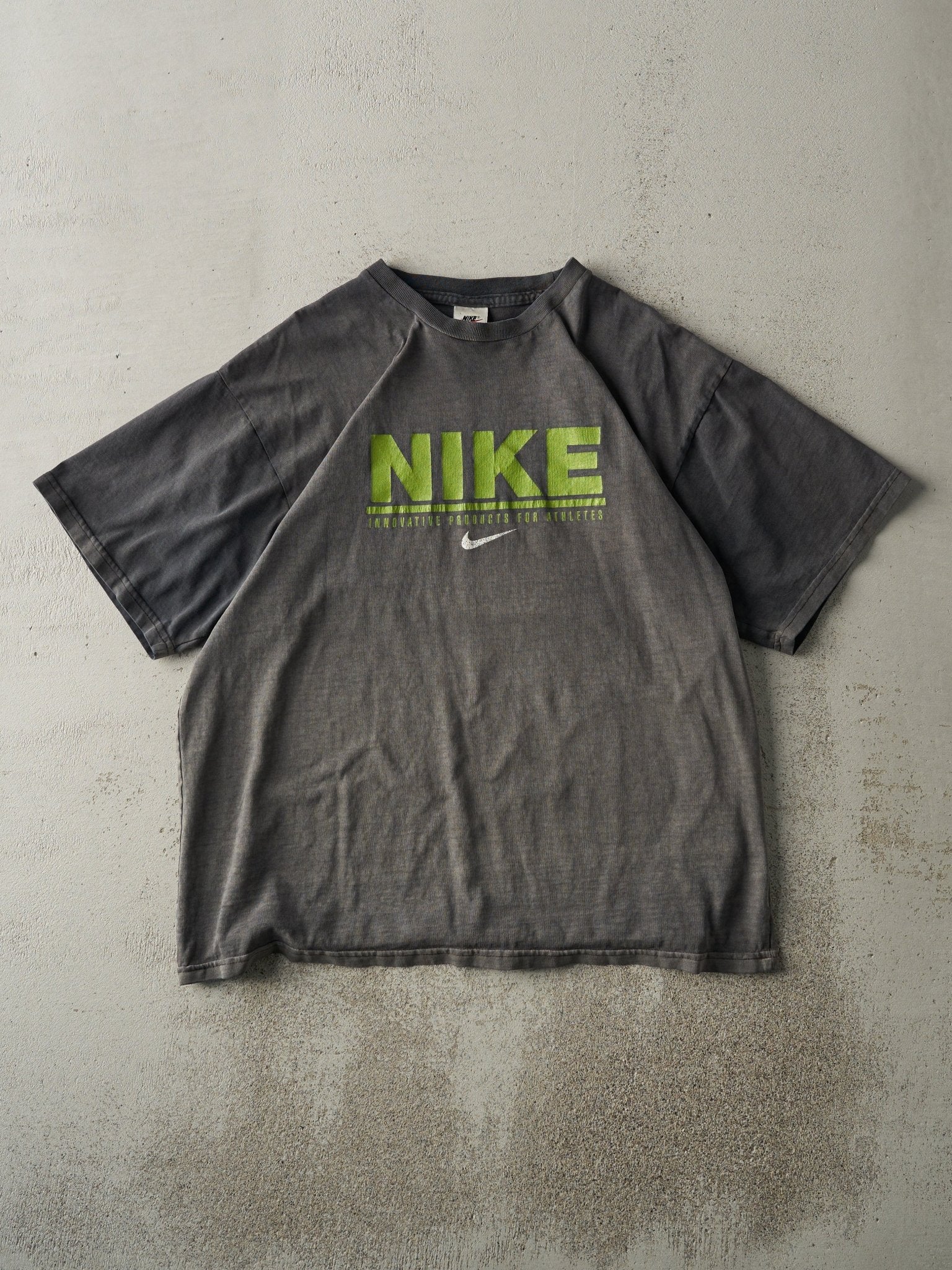 Vintage 90s Faded Black & Green Nike Logo Tee (L)