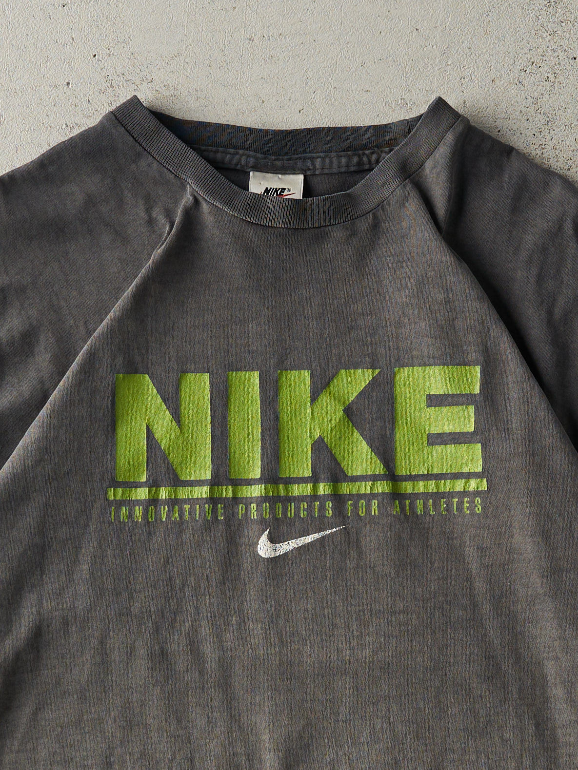 Vintage 90s Faded Black & Green Nike Logo Tee (L)
