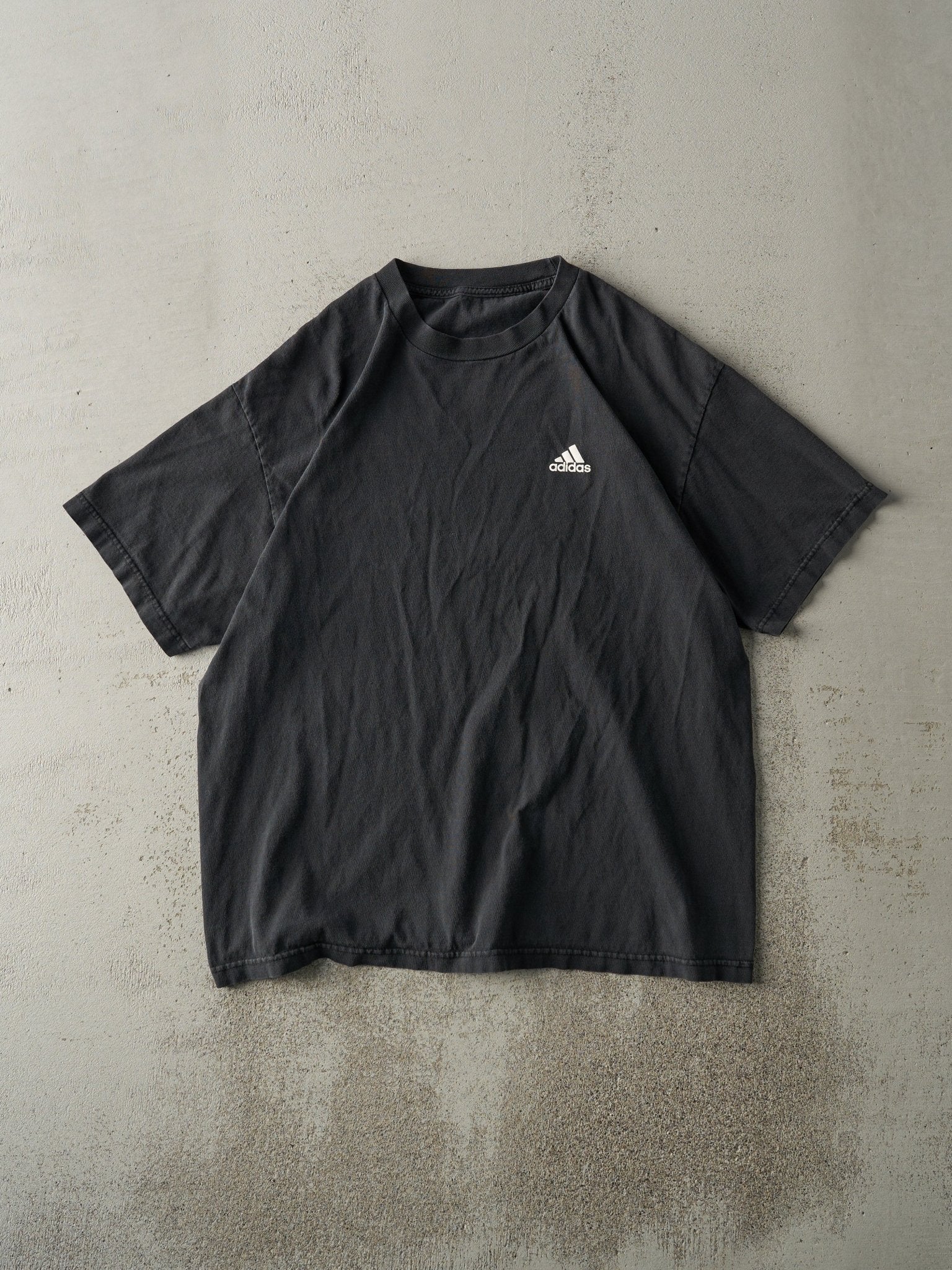 Vintage Y2K Faded Black Adidas Logo Tee (M/L)