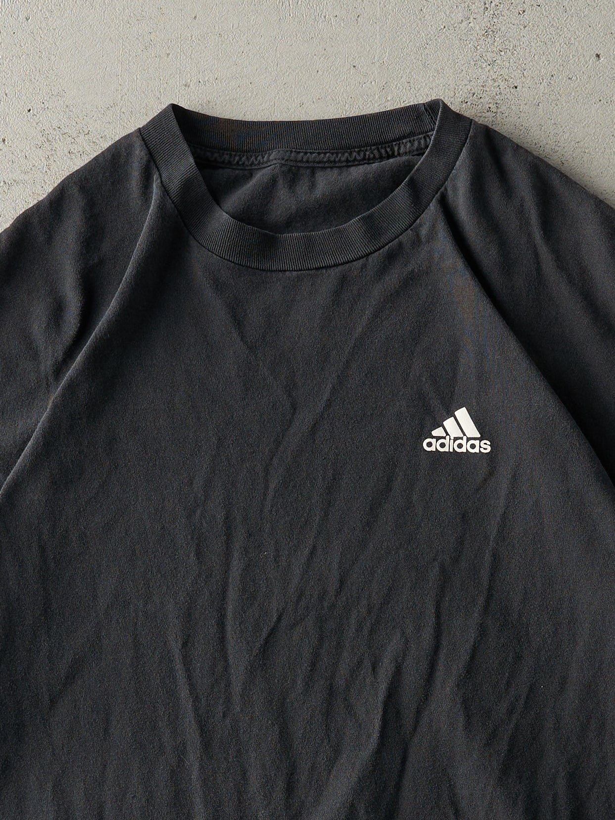 Vintage Y2K Faded Black Adidas Logo Tee (M/L)