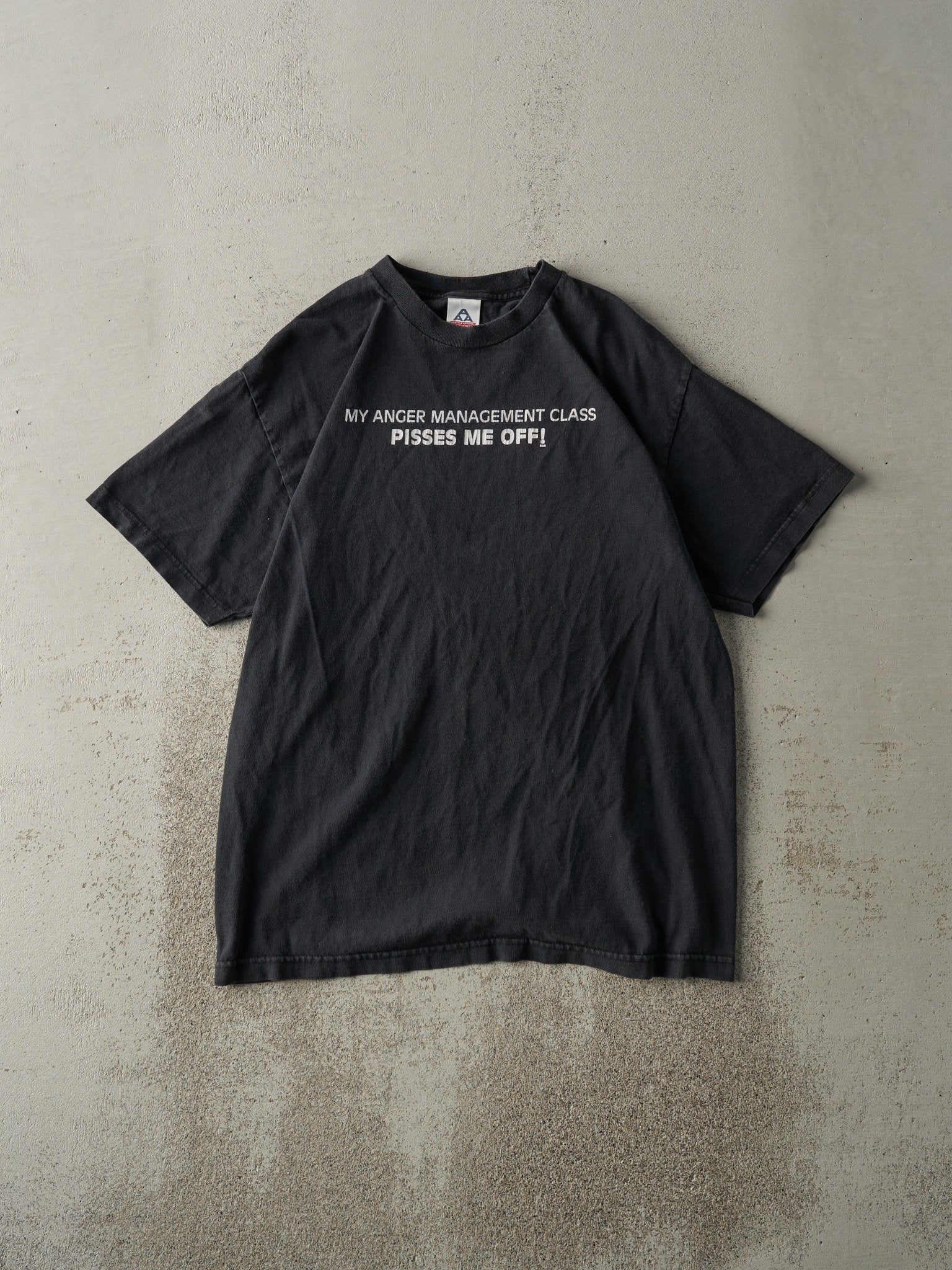 Vintage Y2K Black Anger Management Slogan Tee (M)