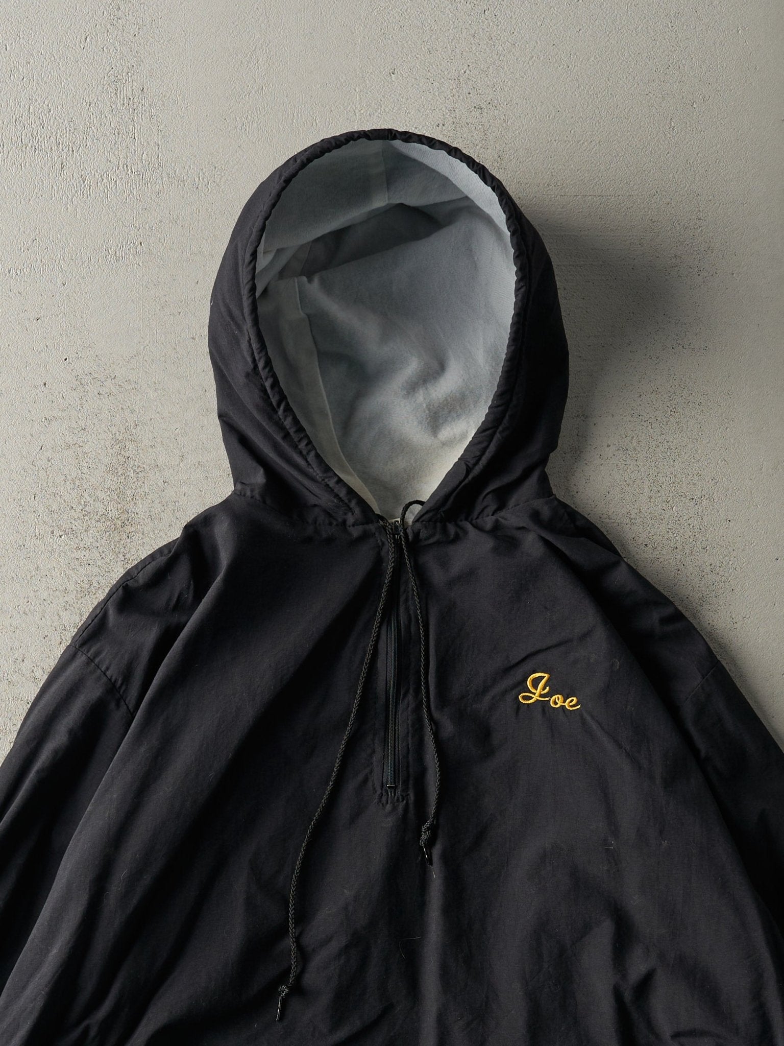 Vintage 90s Black & Yellow Quarter Zip Hooded Bomber Jacket (XXL