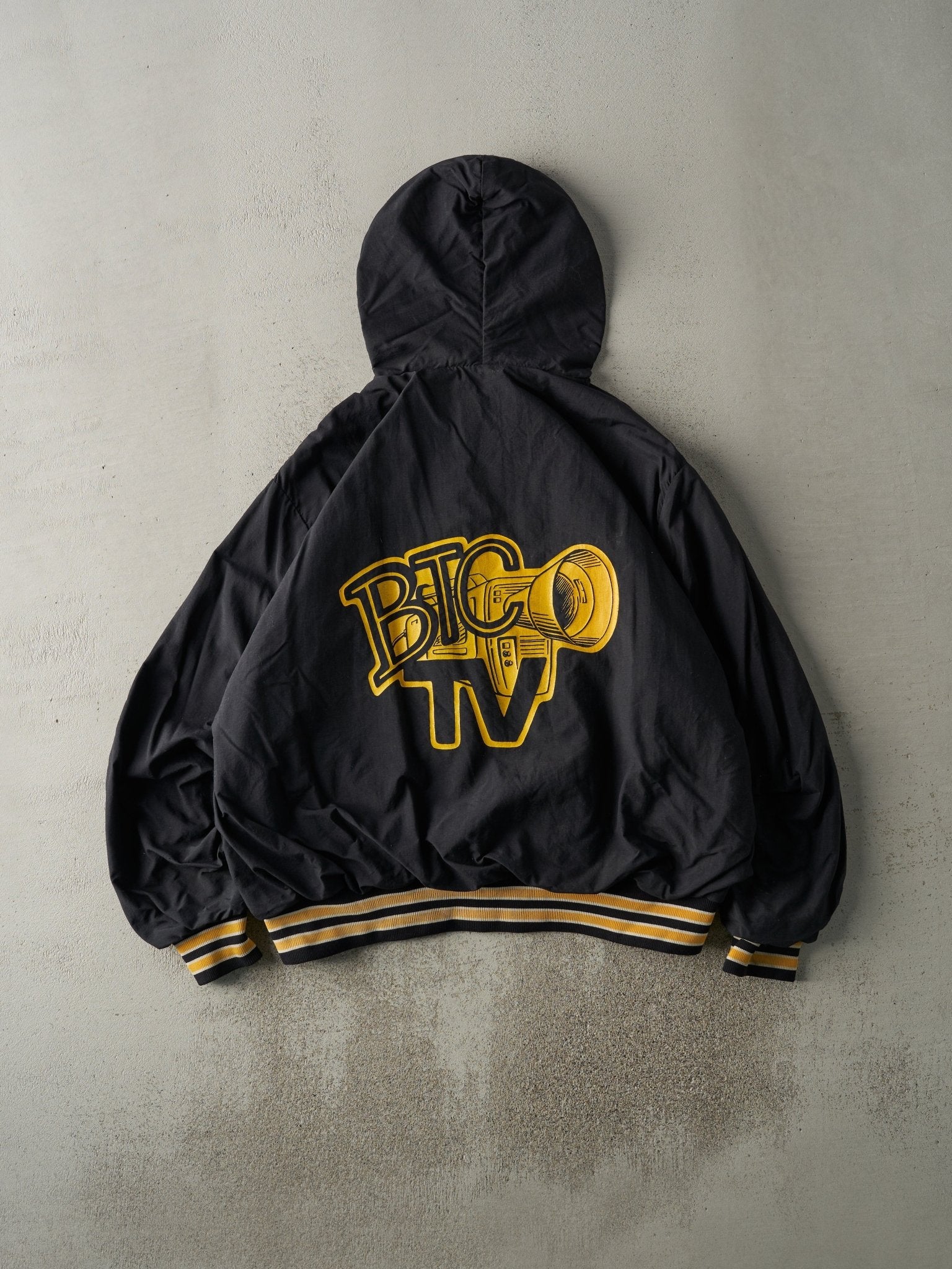 Vintage 90s Black & Yellow Quarter Zip Hooded Bomber Jacket (XXL