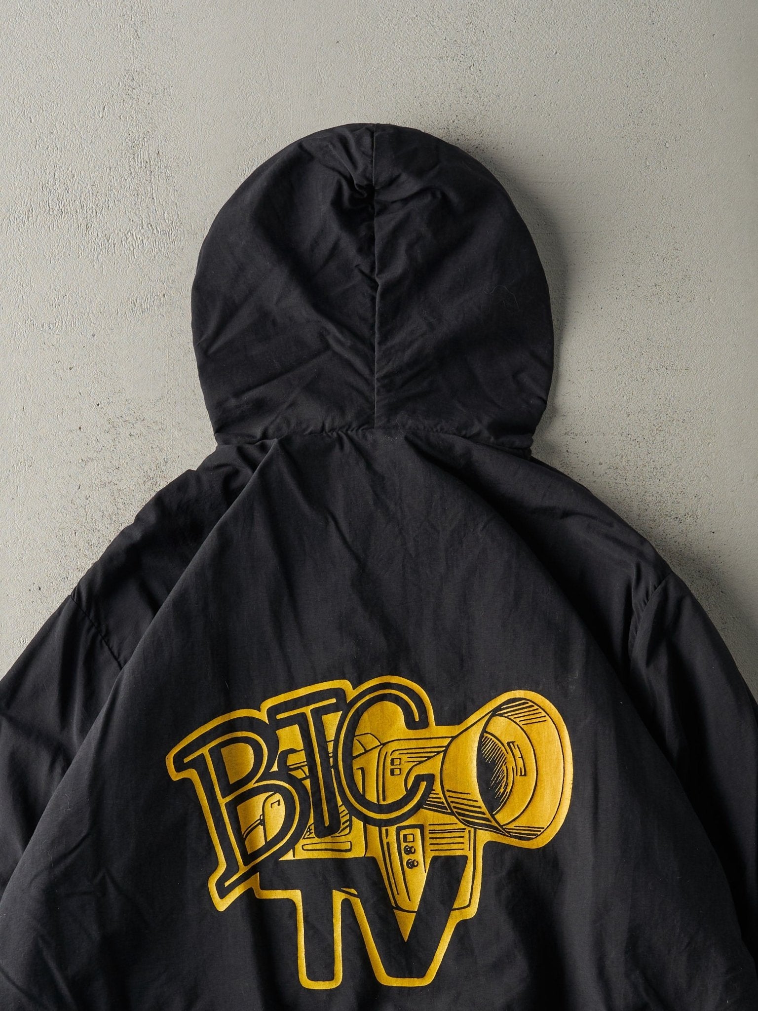 Vintage 90s Black & Yellow Quarter Zip Hooded Bomber Jacket (XXL)