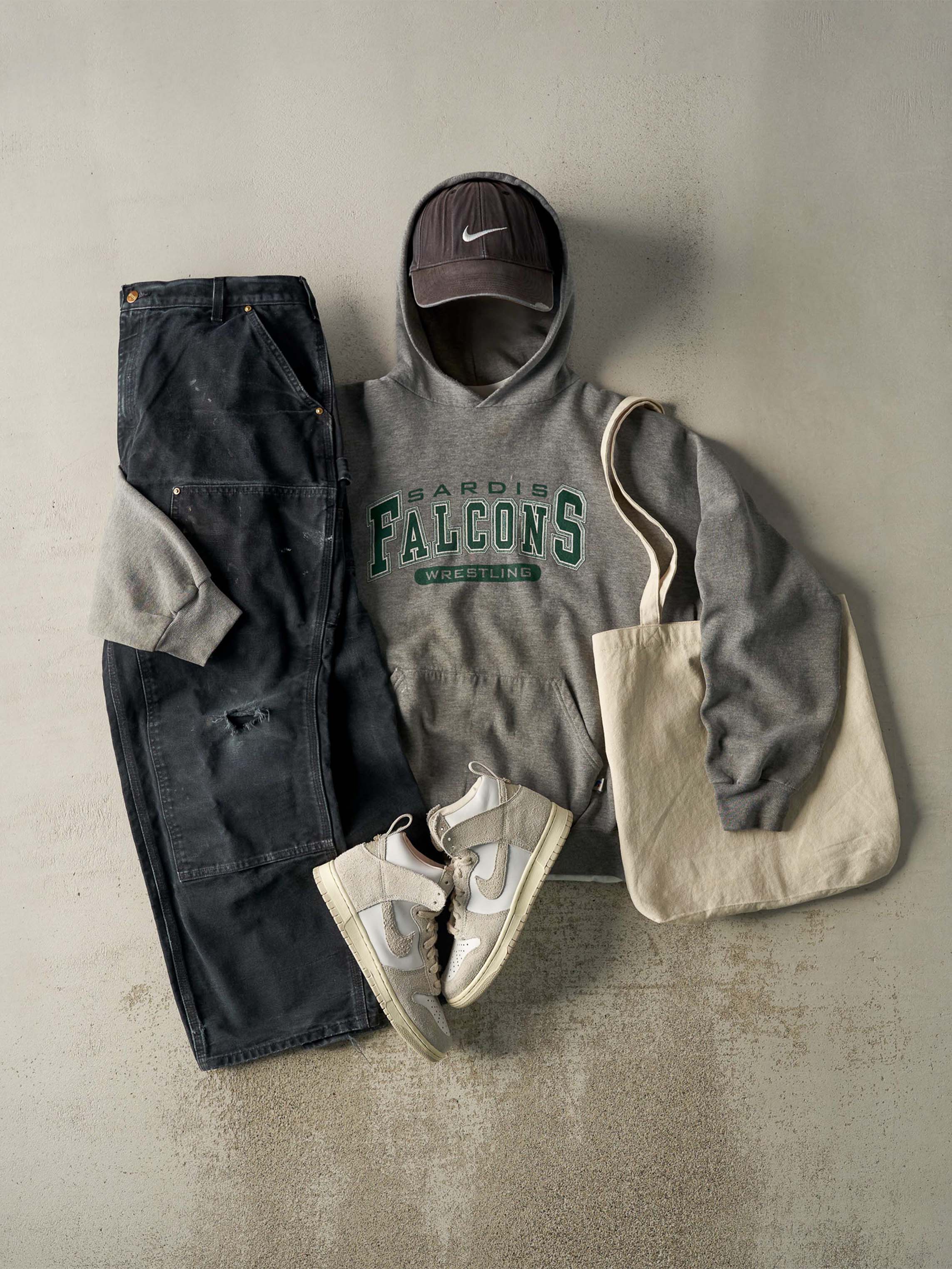 Vintage Y2K Grey Sardis Falcons Wrestling Russell Athletic Hoodie (L)