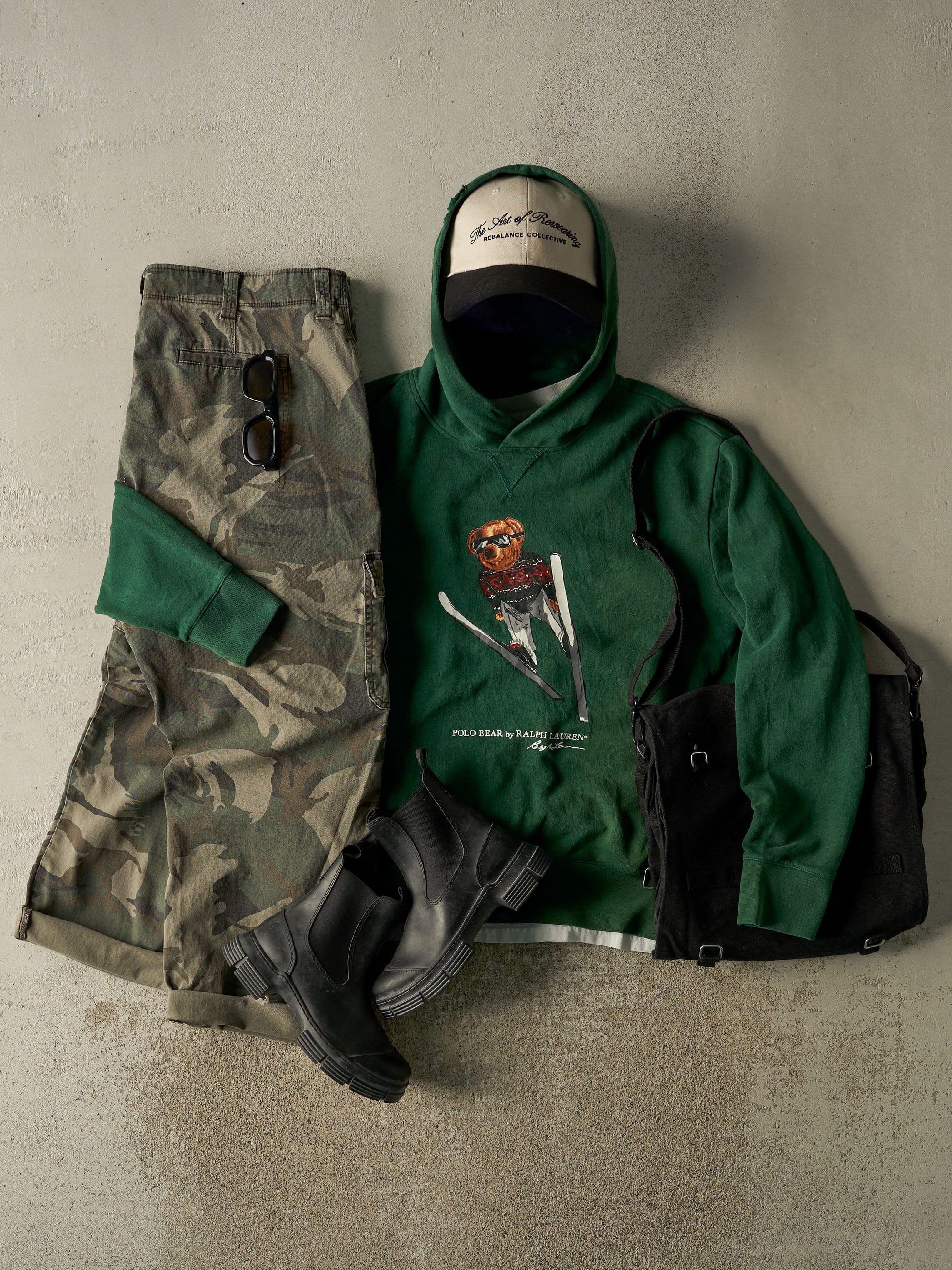 Vintage Y2K Green Polo Ralph Lauren Polo Bear Ski Hoodie (L)