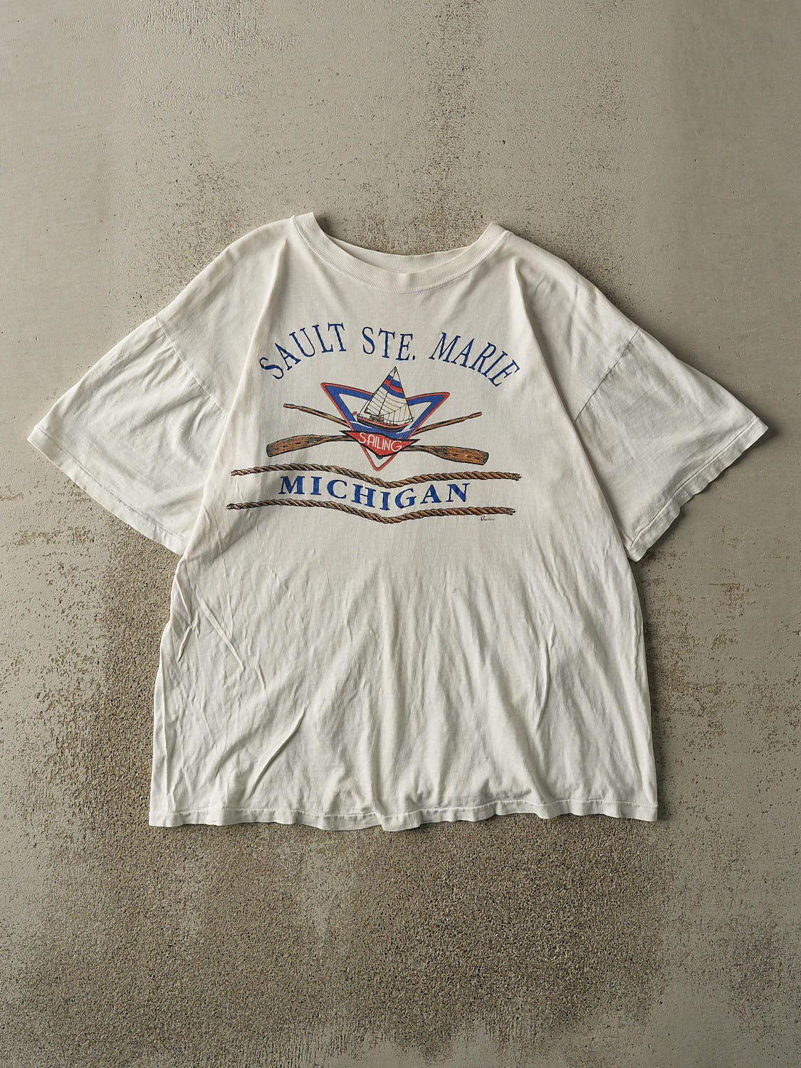 Vintage 90s White Sault Ste. Marie Michigan Single Stitch Tee (L)