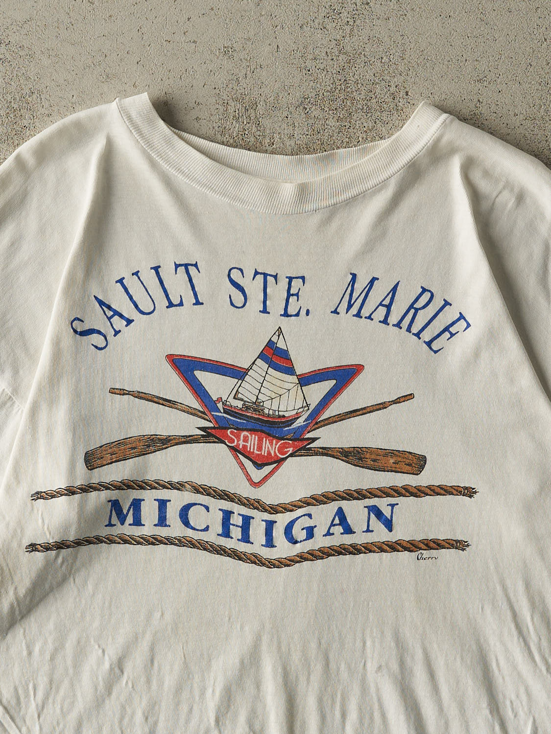 Vintage 90s White Sault Ste. Marie Michigan Single Stitch Tee (L)