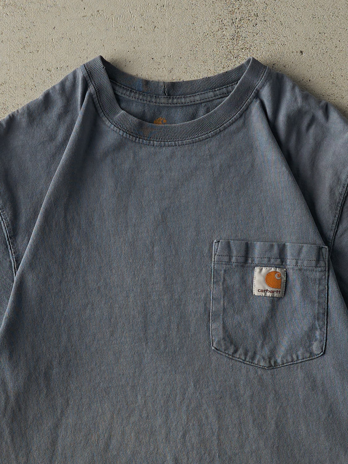Vintage Y2K Sun Faded Blue Carhartt Pocket Tee (S/M)