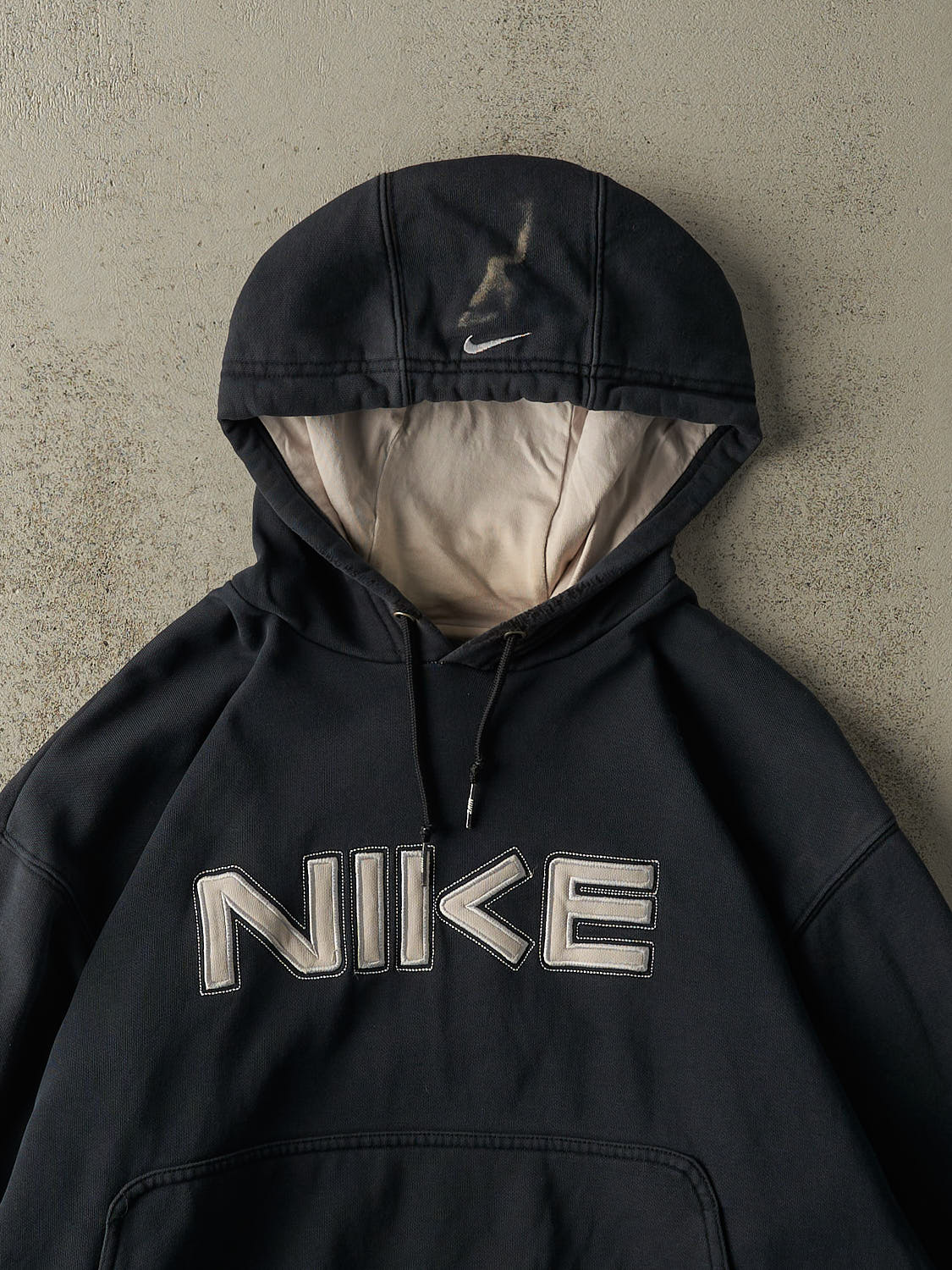 Vintage Y2K Faded Black Nike Embroidered Hoodie (XL)
