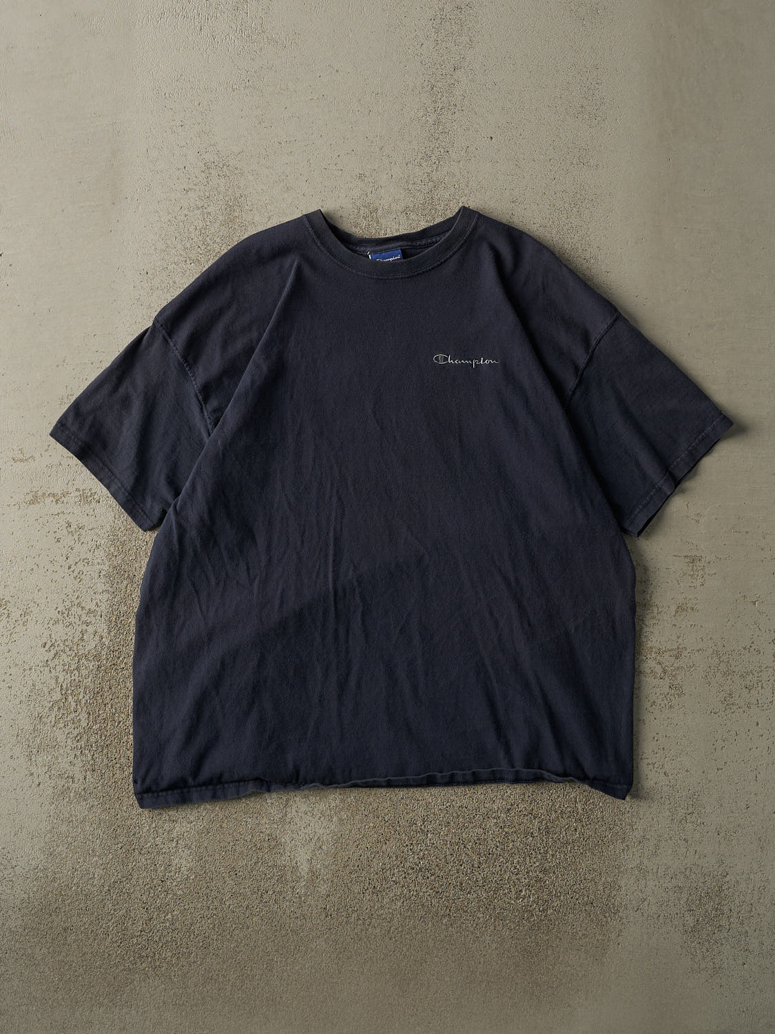 Vintage 90s Navy Blue Champion Embroidered Logo Tee (L/XL)