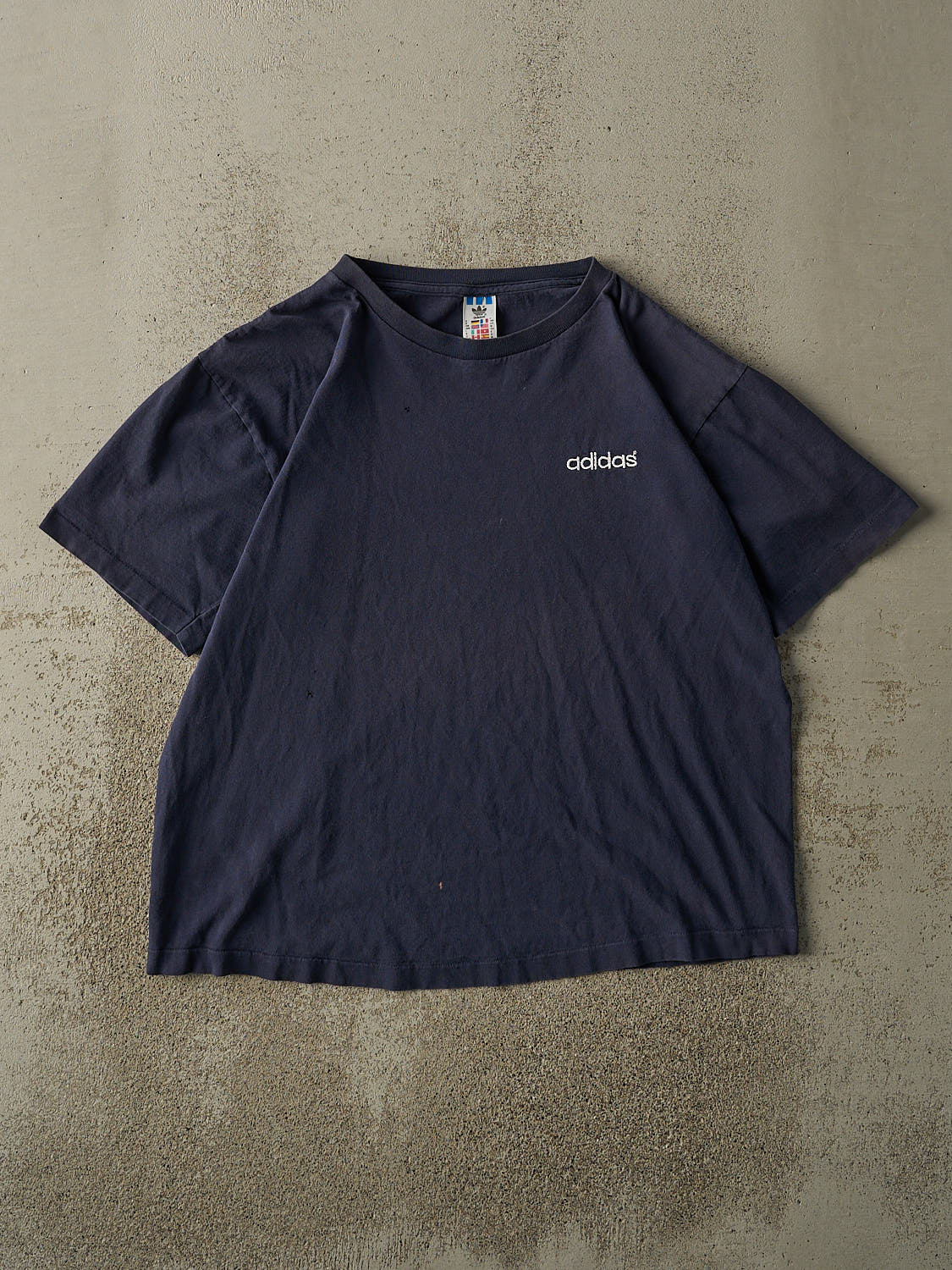 Vintage Y2K Navy Blue Adidas Embroidered Logo Single Stitch Tee (M/L)