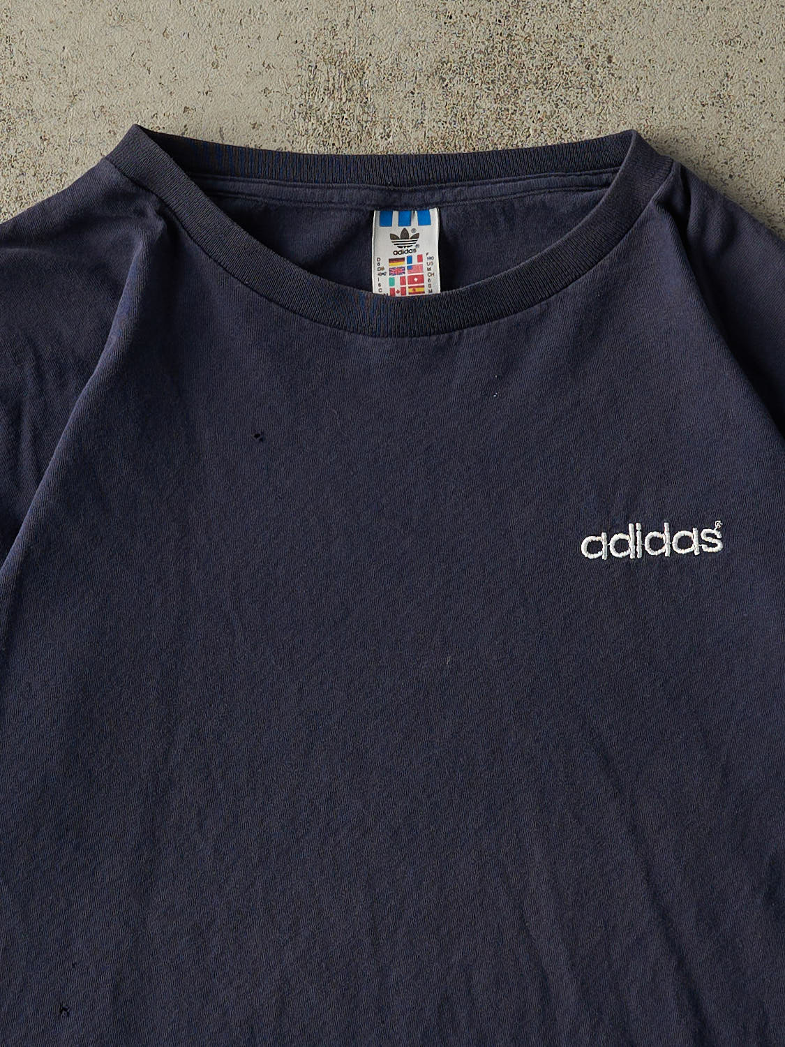 Vintage Y2K Navy Blue Adidas Embroidered Logo Single Stitch Tee (M/L)