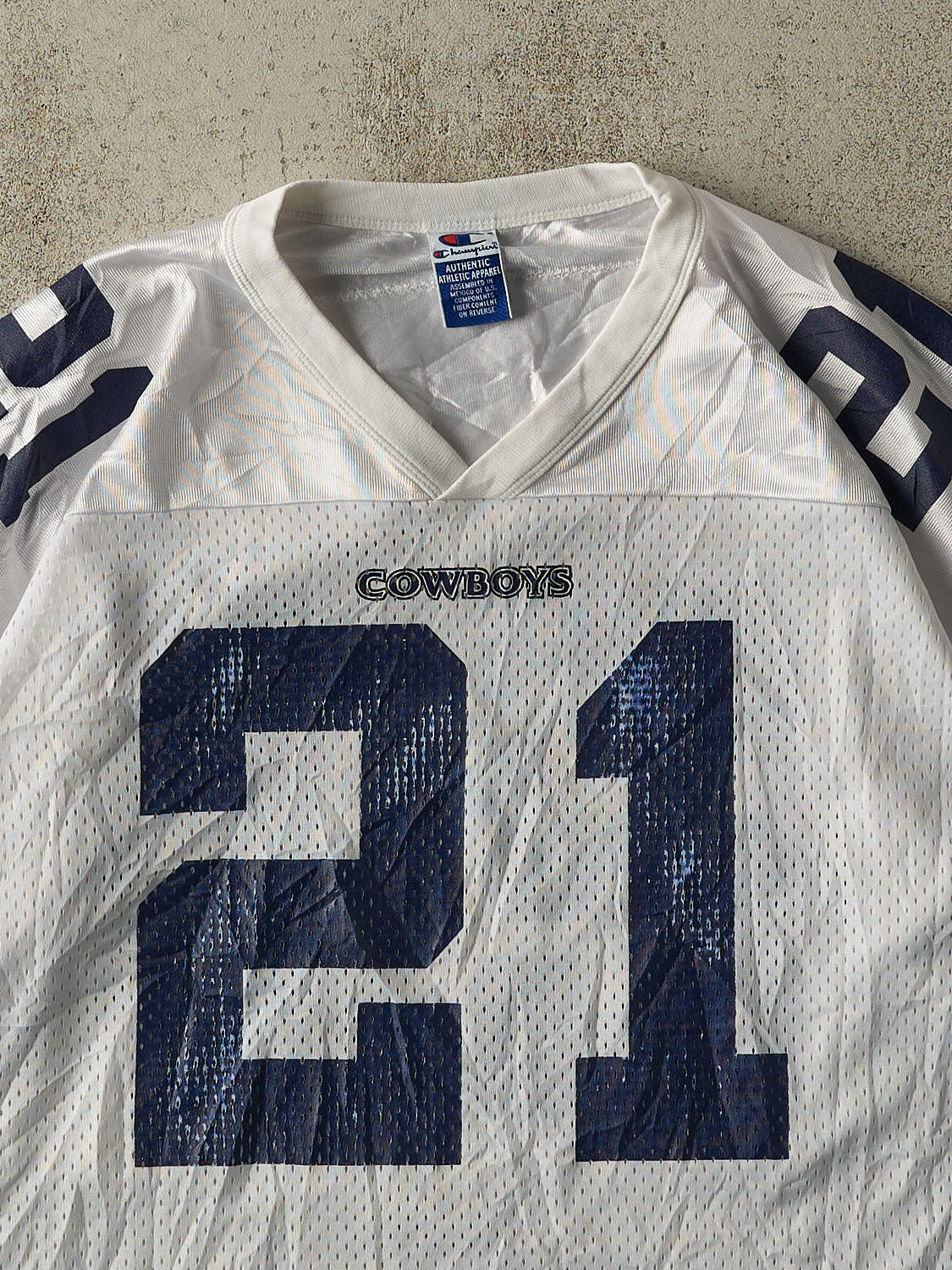 Vintage 90s White Dallas Cowboys #21 Deon Sanders Football Jersey (XL/XXL)