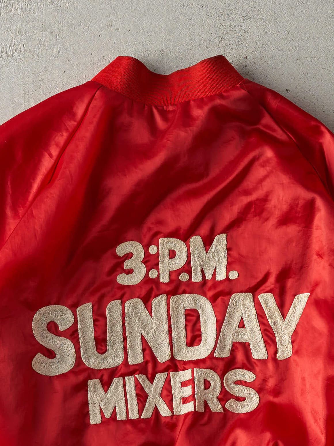 Vintage 70s Red Sunday Mixers Chain Stitched Nylon Bomber Jacket (M)