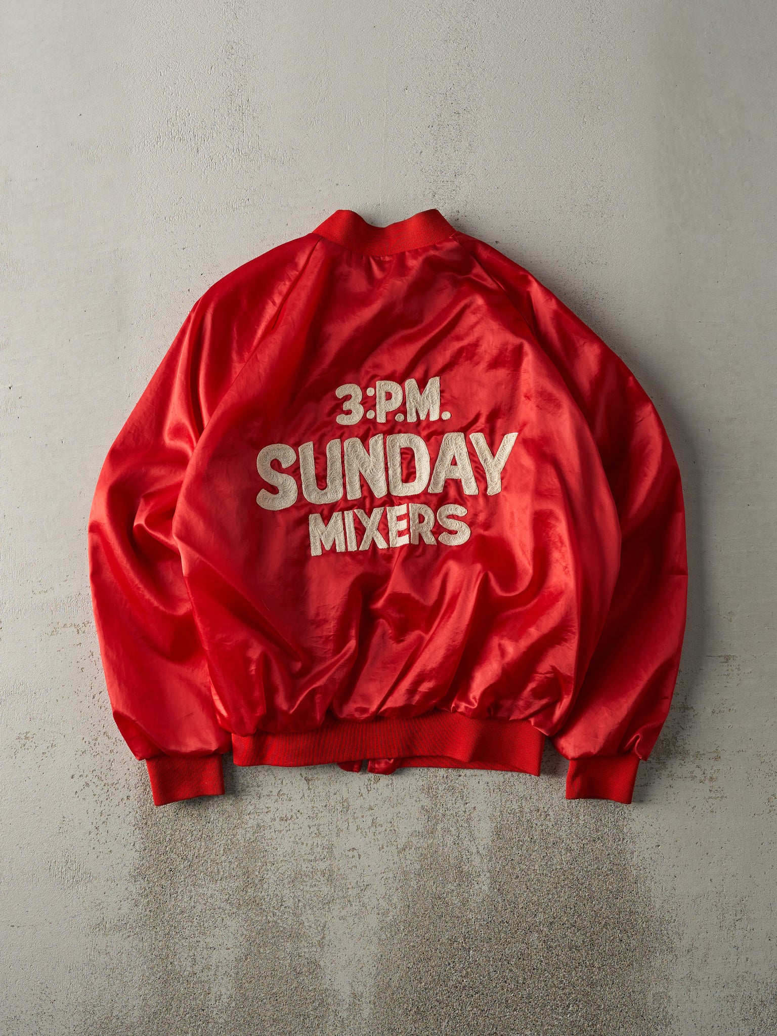 Vintage 70s Red Sunday Mixers Chain Stitched Nylon Bomber Jacket (M)