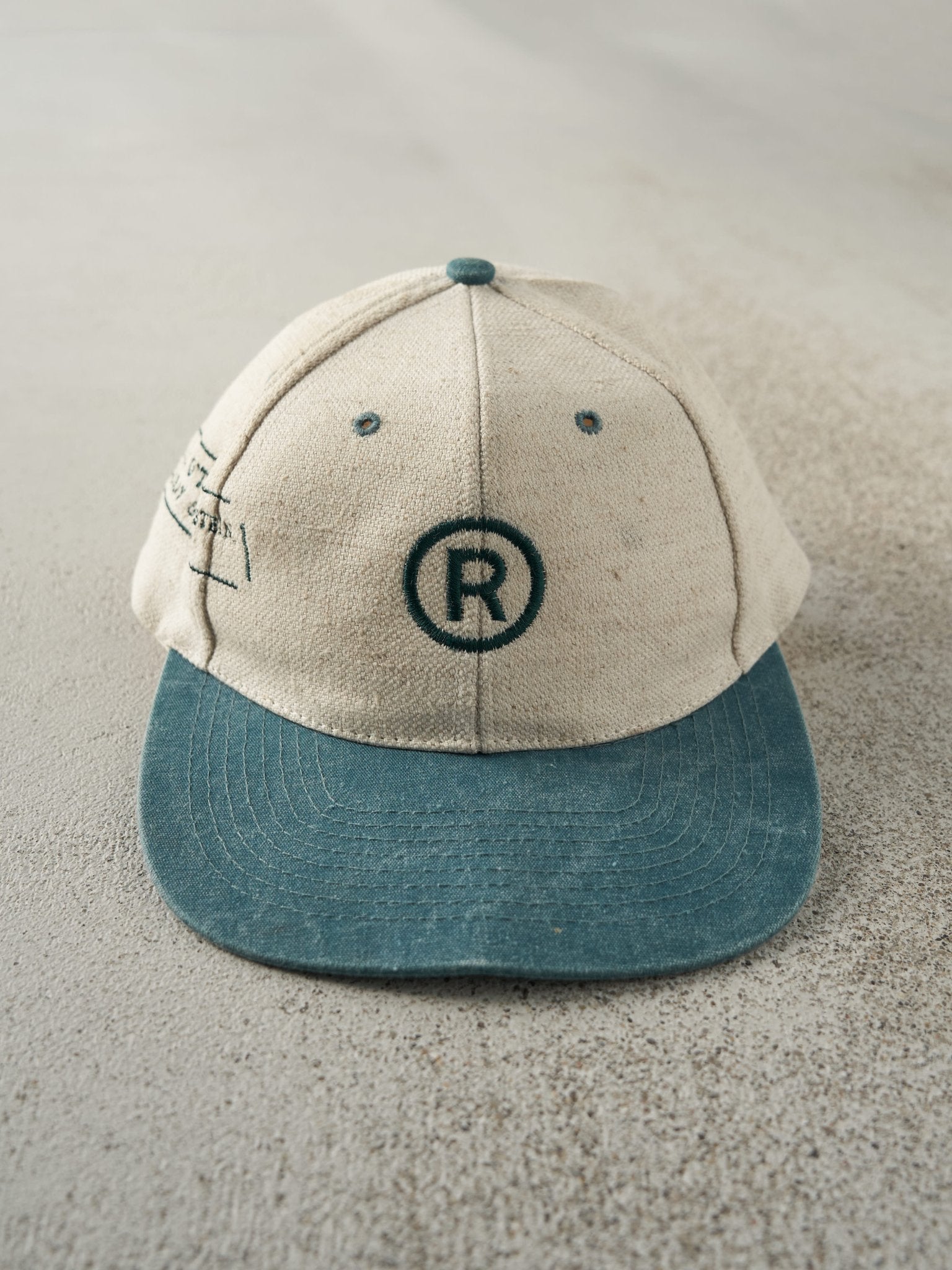 Vintage 90s Beige & Green Embroidered R Snapback Hat