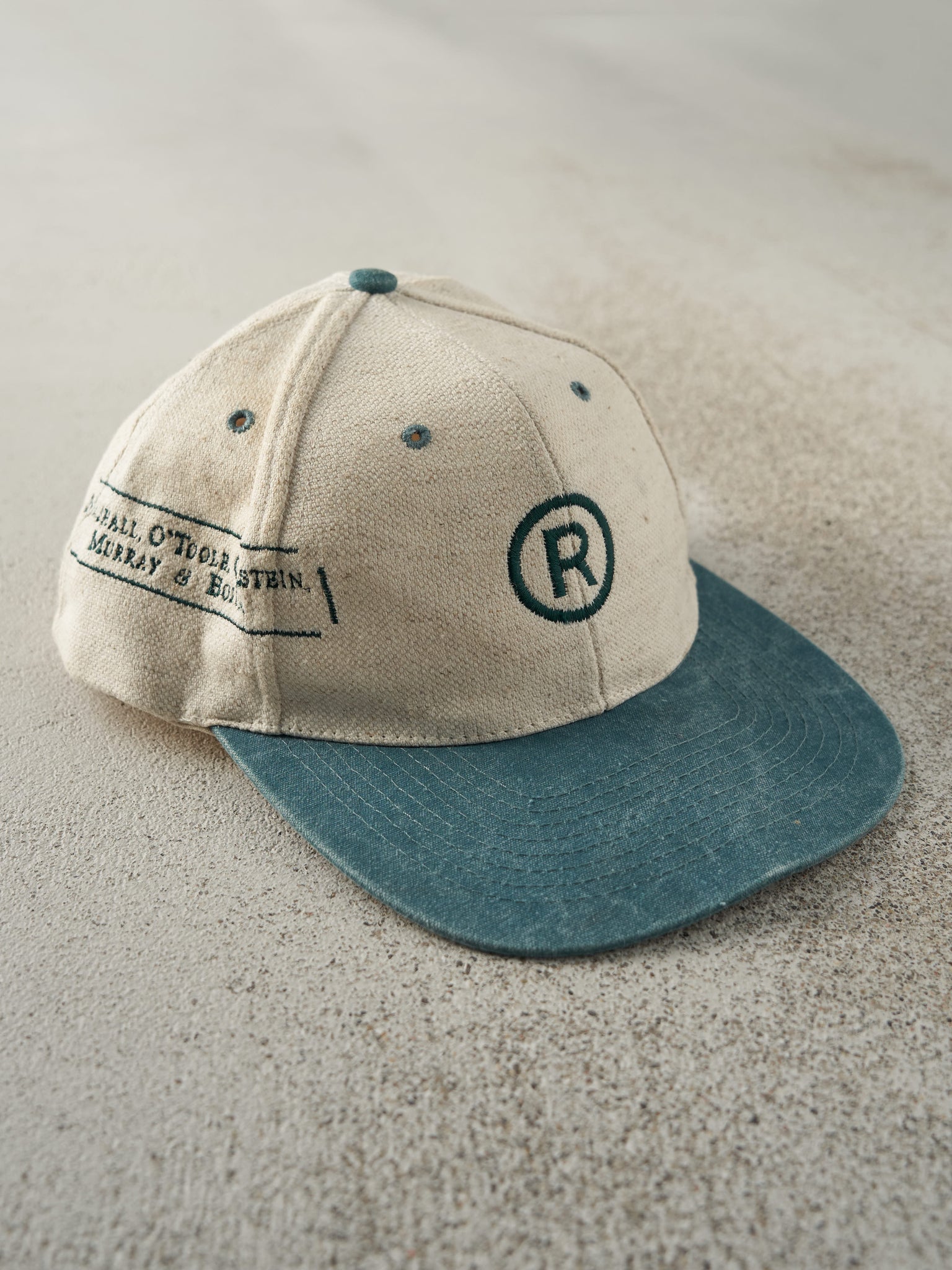 Vintage 90s Beige & Green Embroidered R Snapback Hat