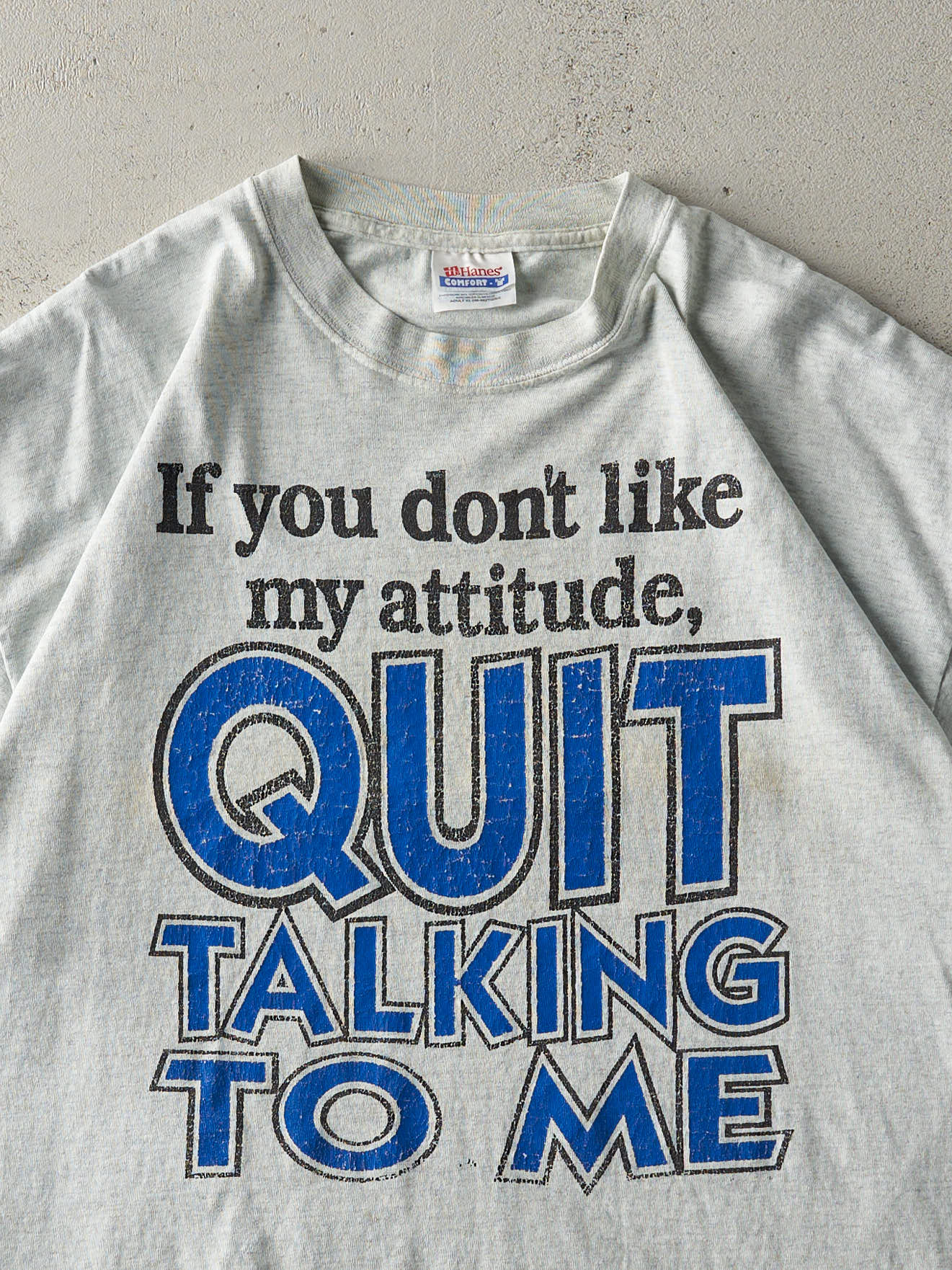 Vintage Y2K Heather Grey "Quit Talking To Me" Tee (L)