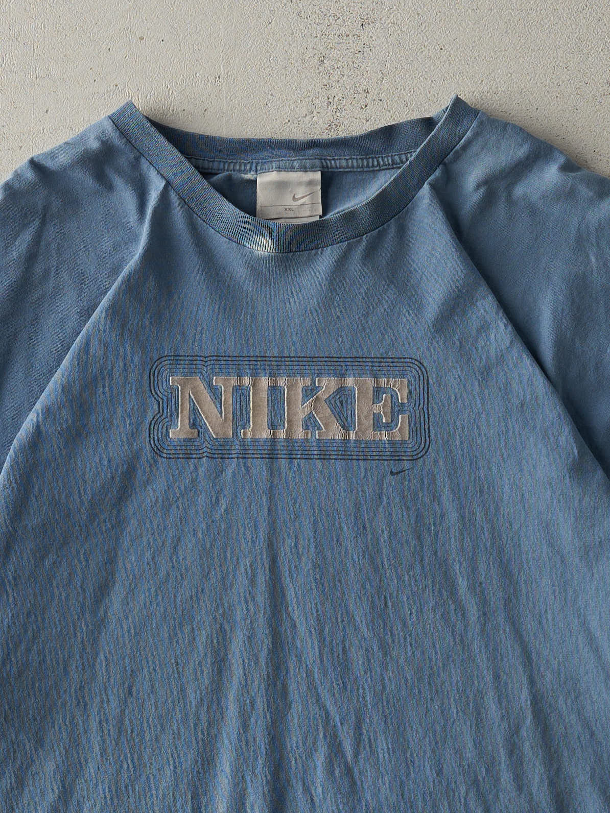 Vintage Y2K Slate Blue Felt Nike Logo Tee (L/XL)