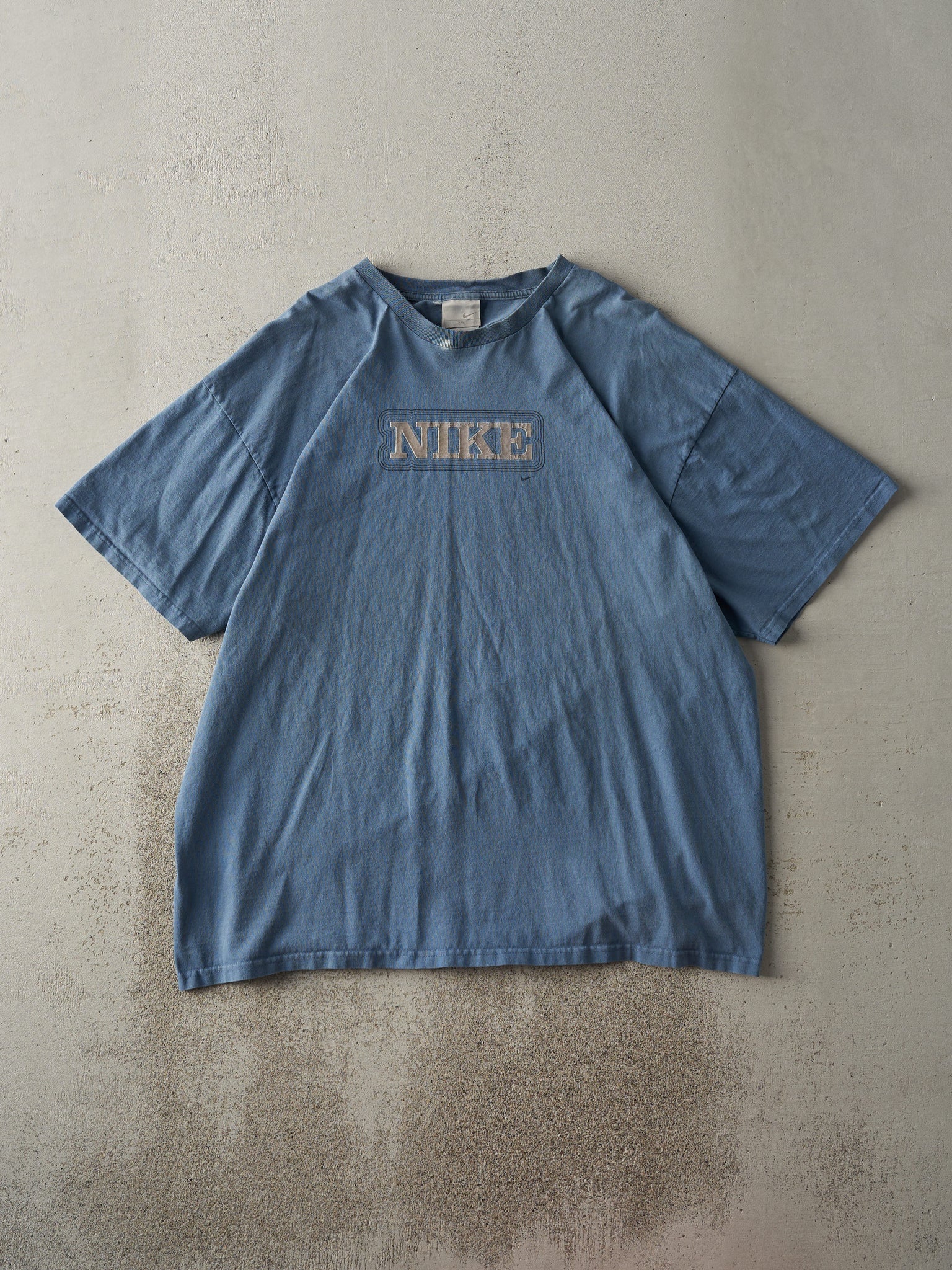 Vintage Y2K Slate Blue Felt Nike Logo Tee (L/XL)