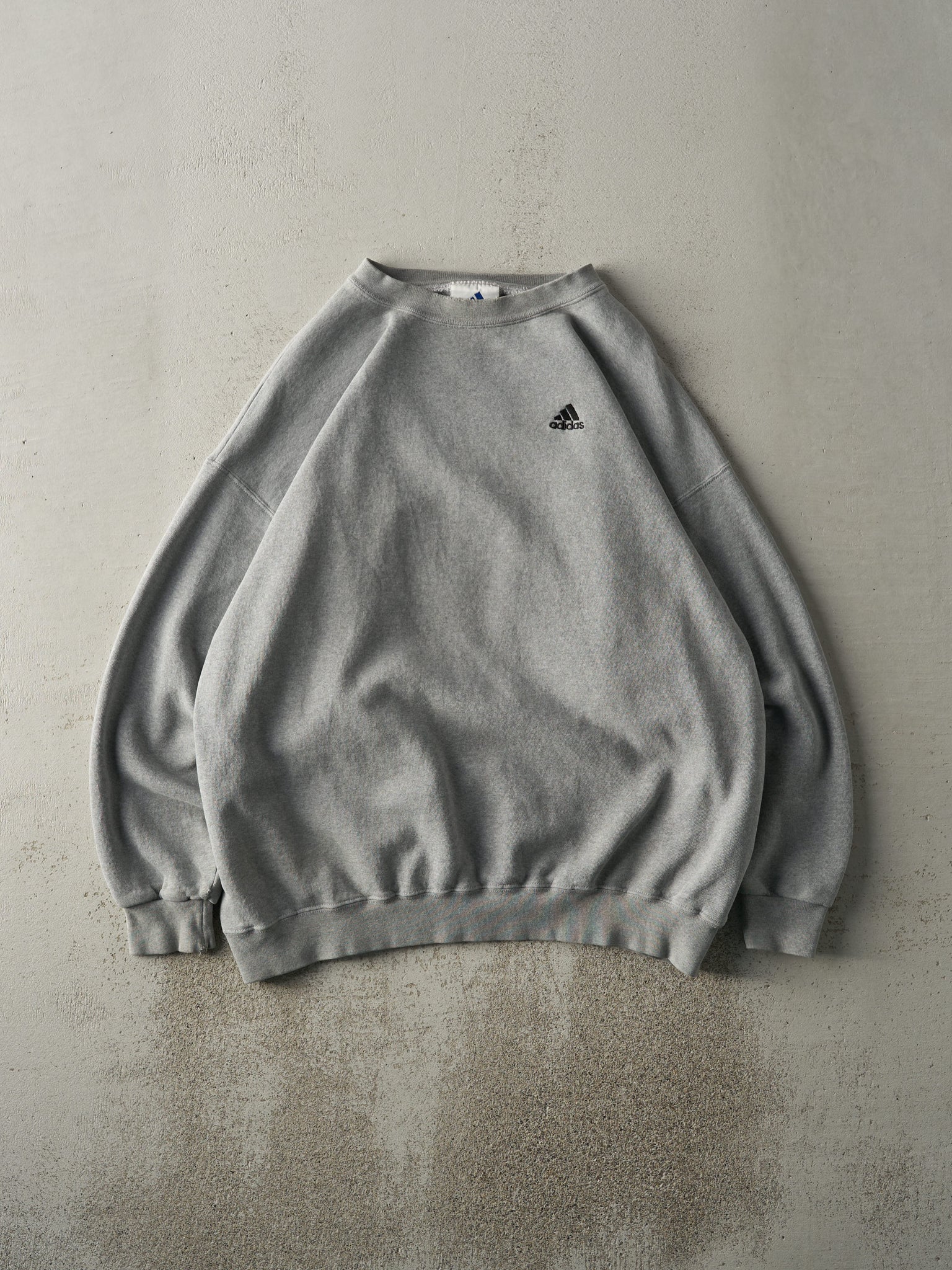 Vintage 90s Grey Embroidered Adidas Logo Crewneck (XL)