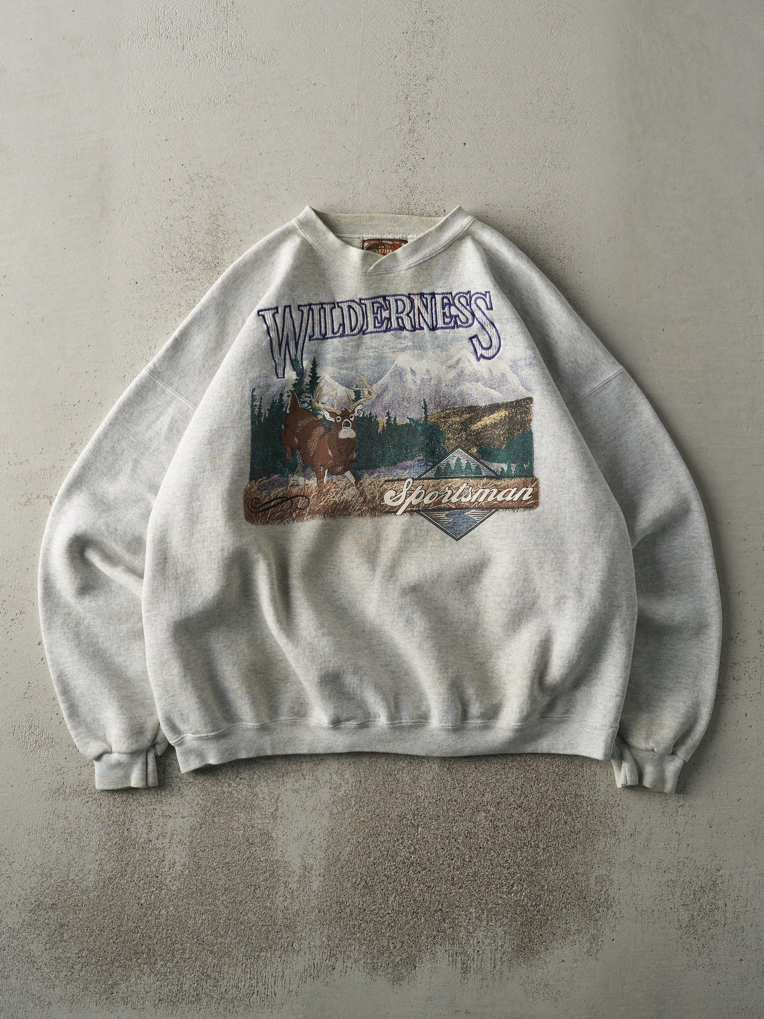 Vintage 90s Heather Grey Wilderness Outfitters Embroidered Crewneck (XL)