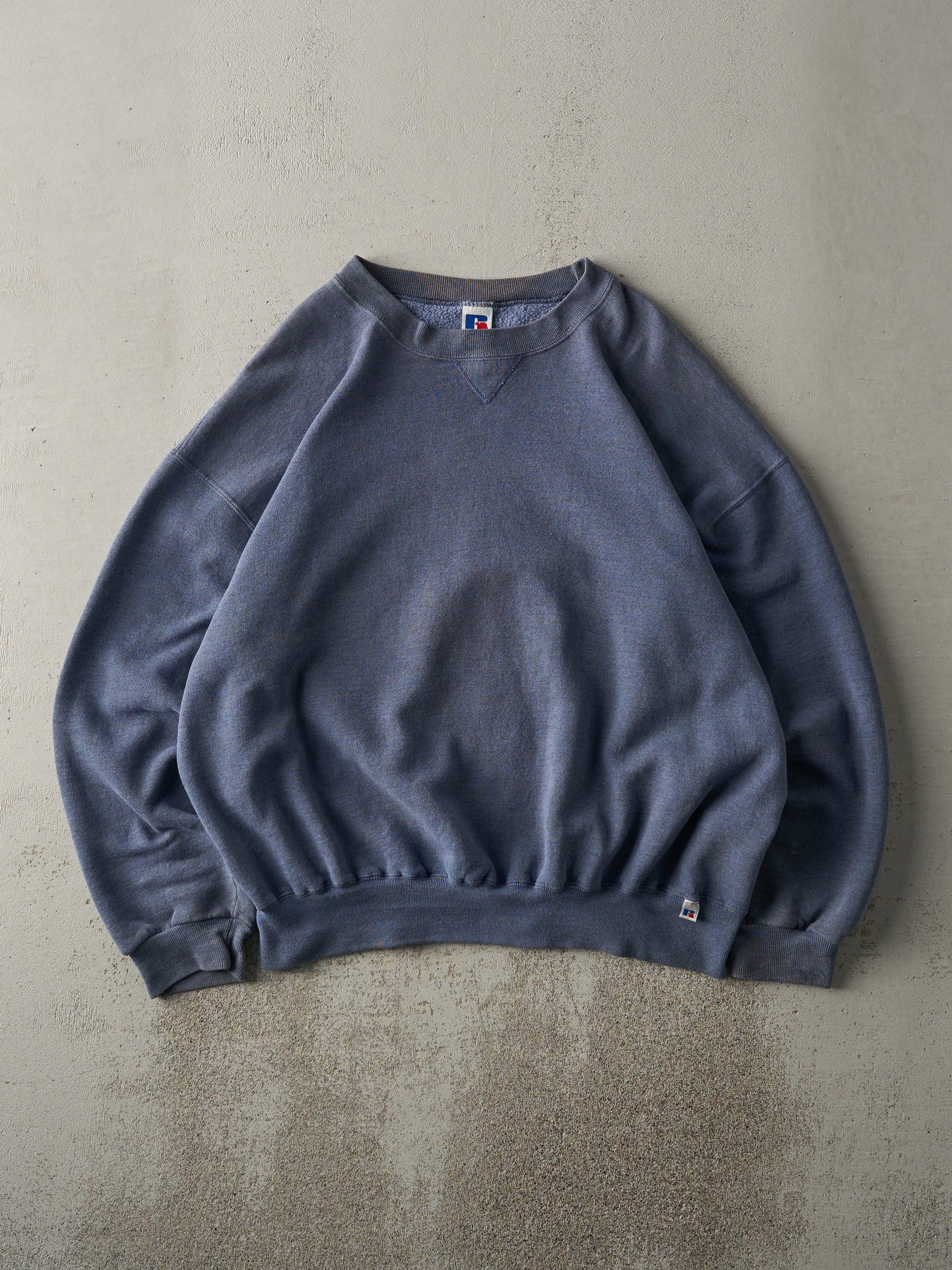 Vintage Y2K Washed Blue Russell Athletics Boxy Crewneck (XL)