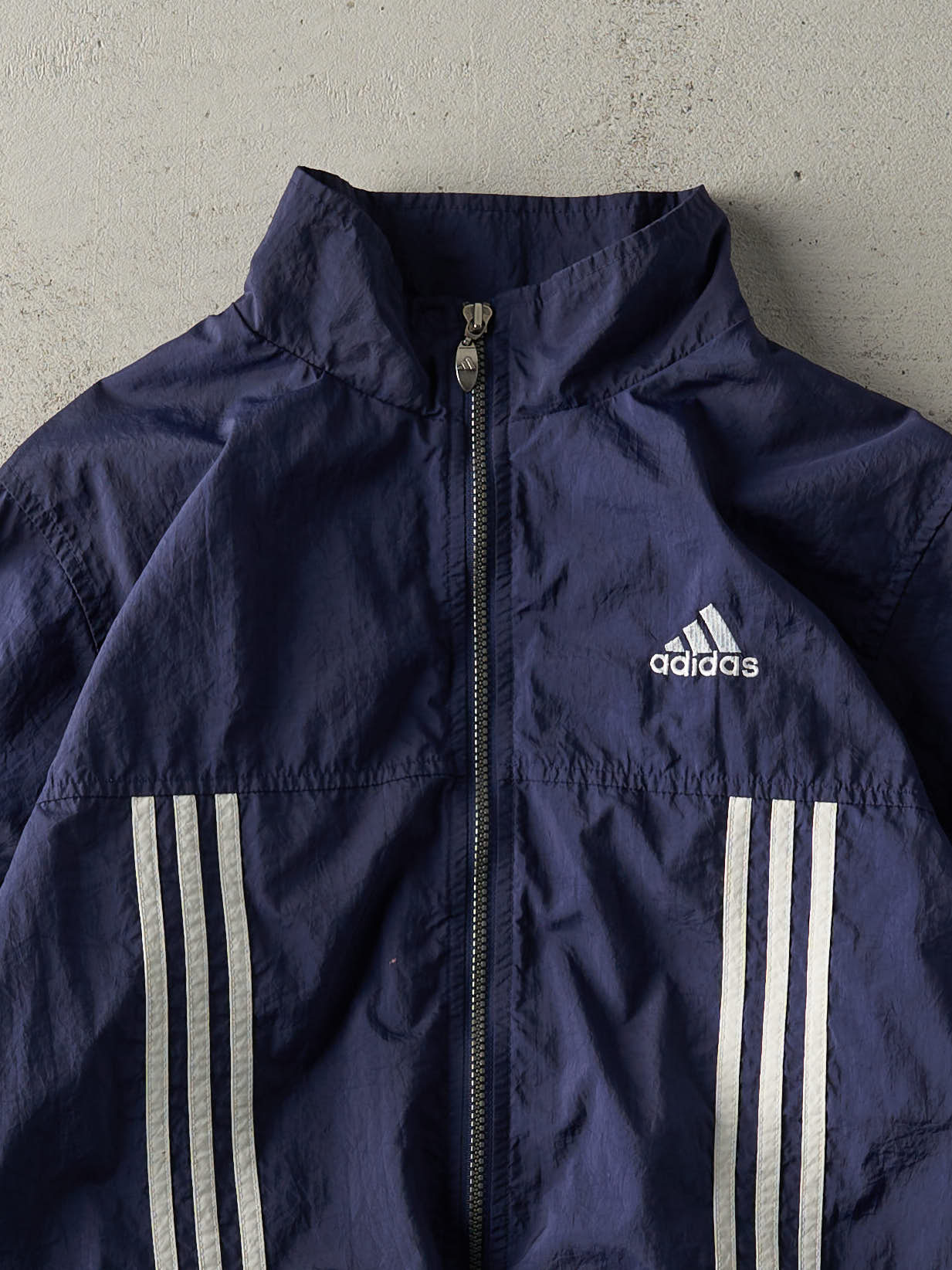 Vintage 90s Navy Blue Embroidered Adidas Windbreaker (S/M)