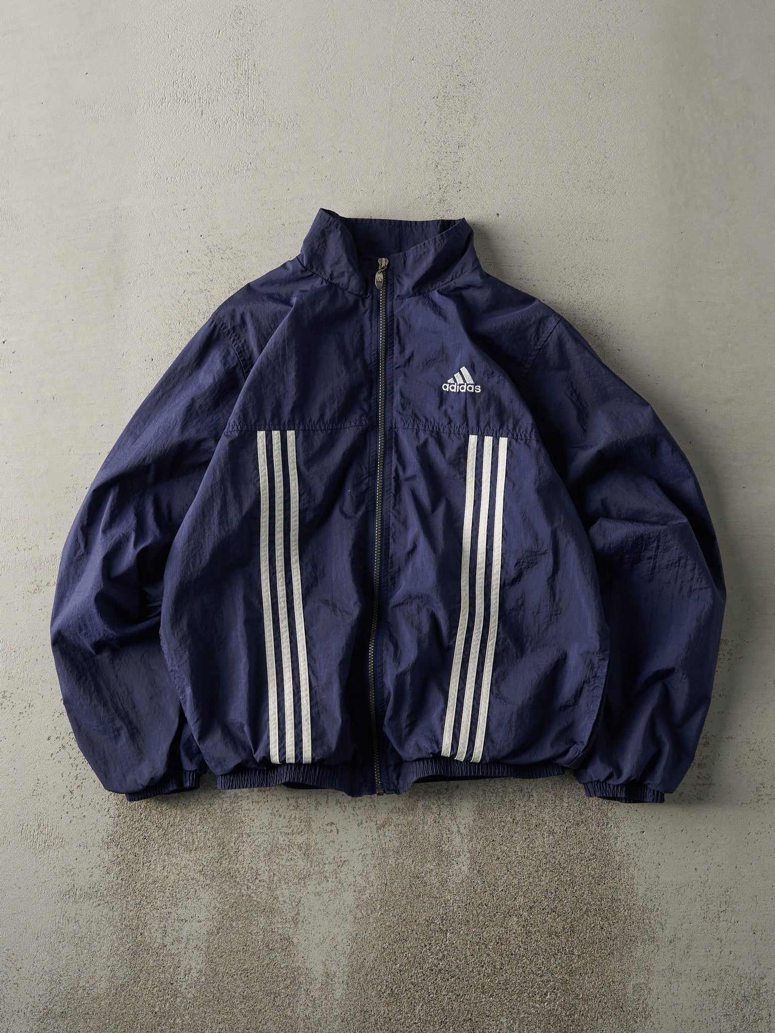 Vintage 90s Navy Blue Embroidered Adidas Windbreaker (S/M)