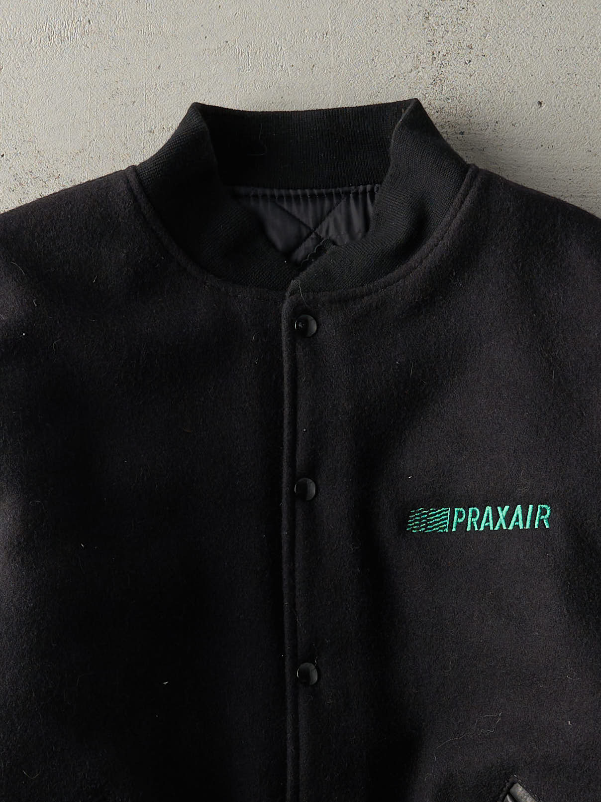 Vintage 90s Black Embroidered Praxair Varsity Jacket (XXL)