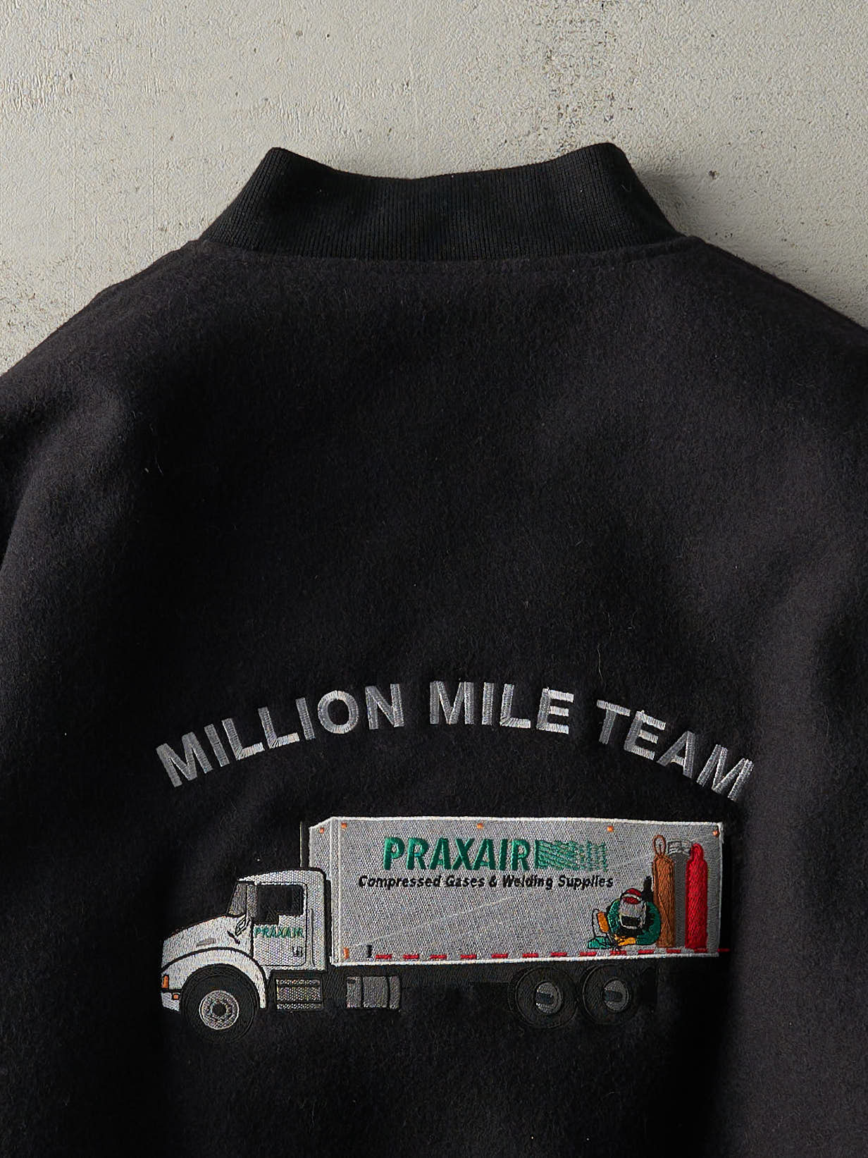 Vintage 90s Black Embroidered Praxair Varsity Jacket (XXL)
