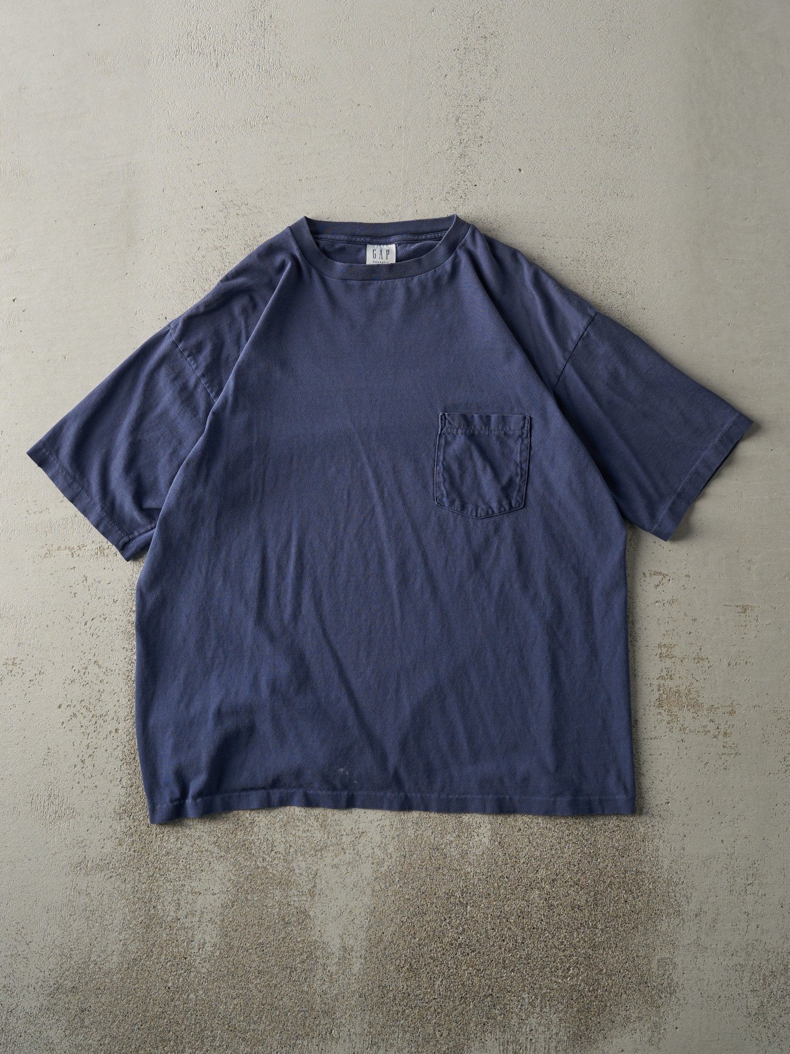 Vintage 90s Navy Blue Single Stitch Pocket Tee (M)