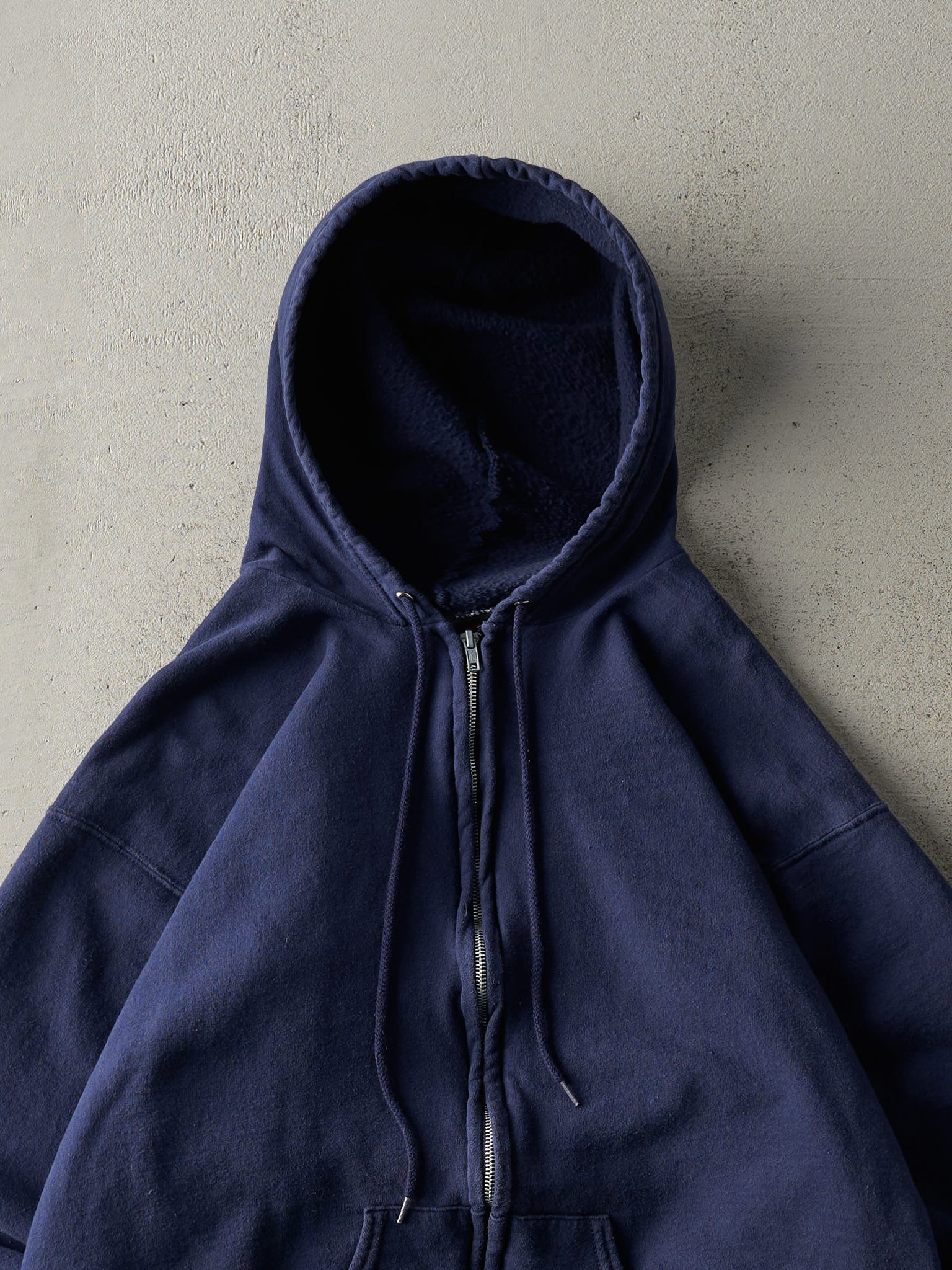 Vintage 90s Navy Blue Blank Boxy Zip Up Hoodie (L)