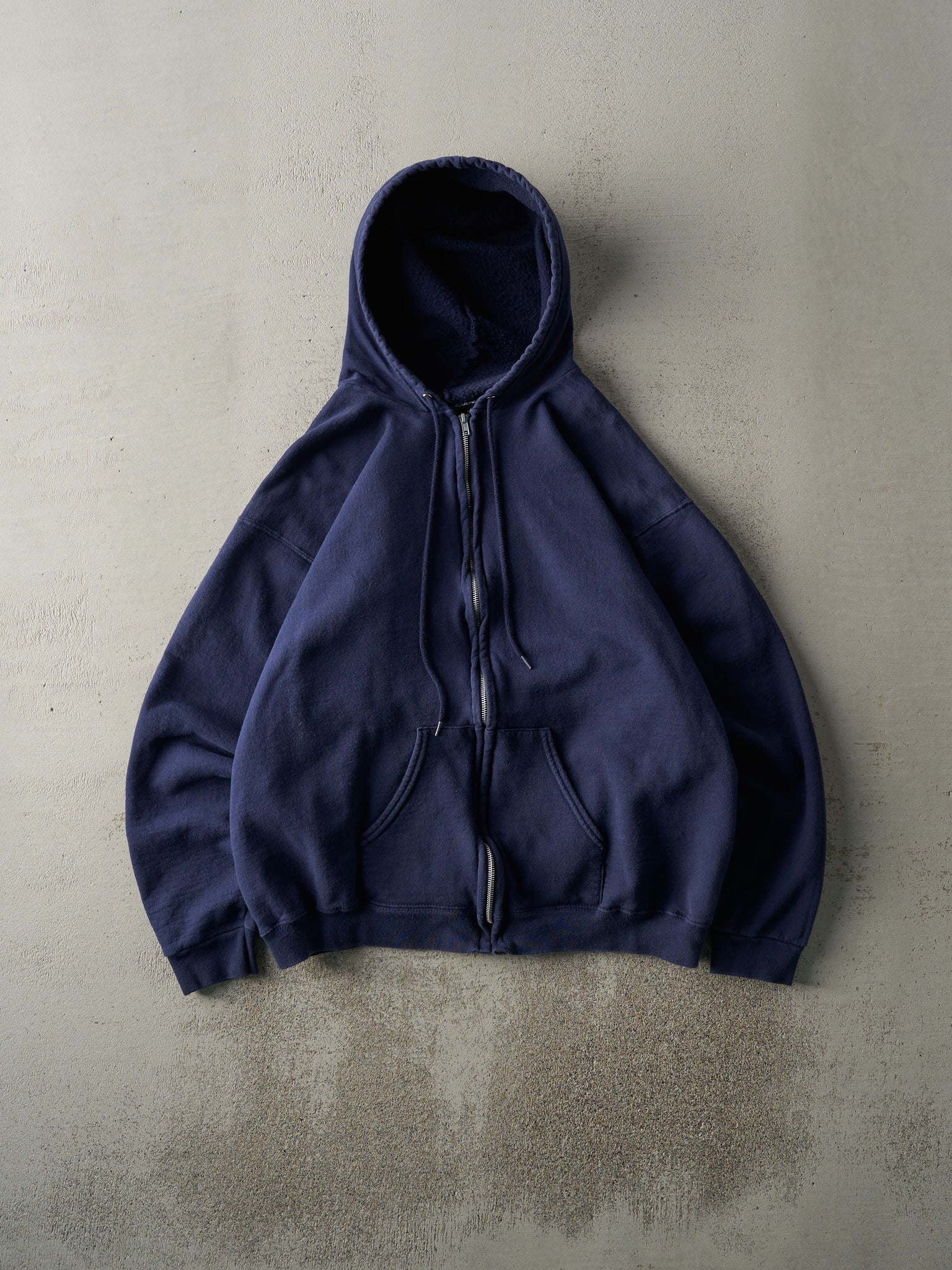 Vintage 90s Navy Blue Blank Boxy Zip Up Hoodie (L)