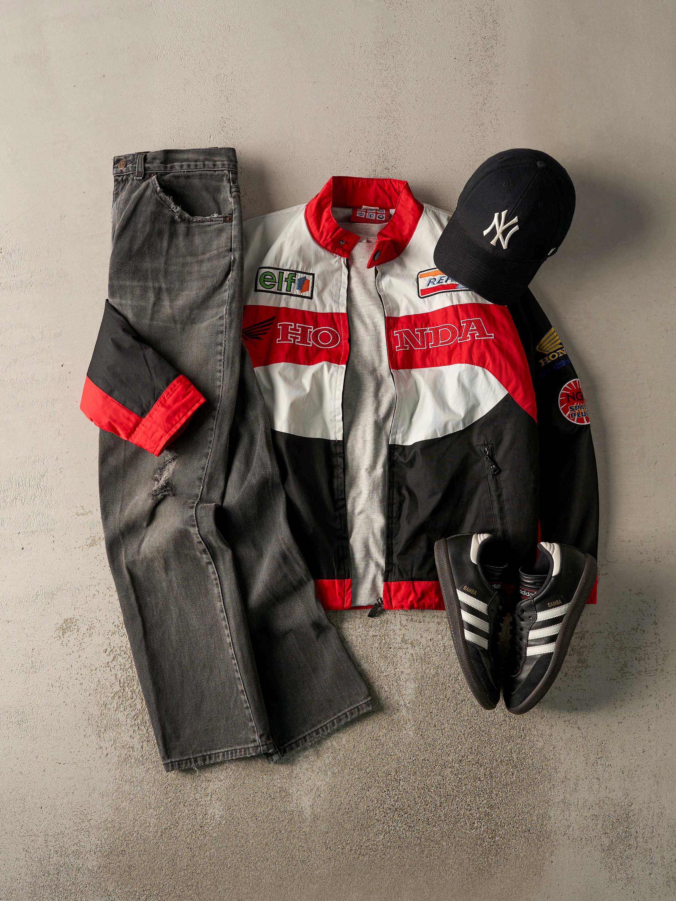 Vintage Y2K Red, White & Black Honda Racing Jacket (L)