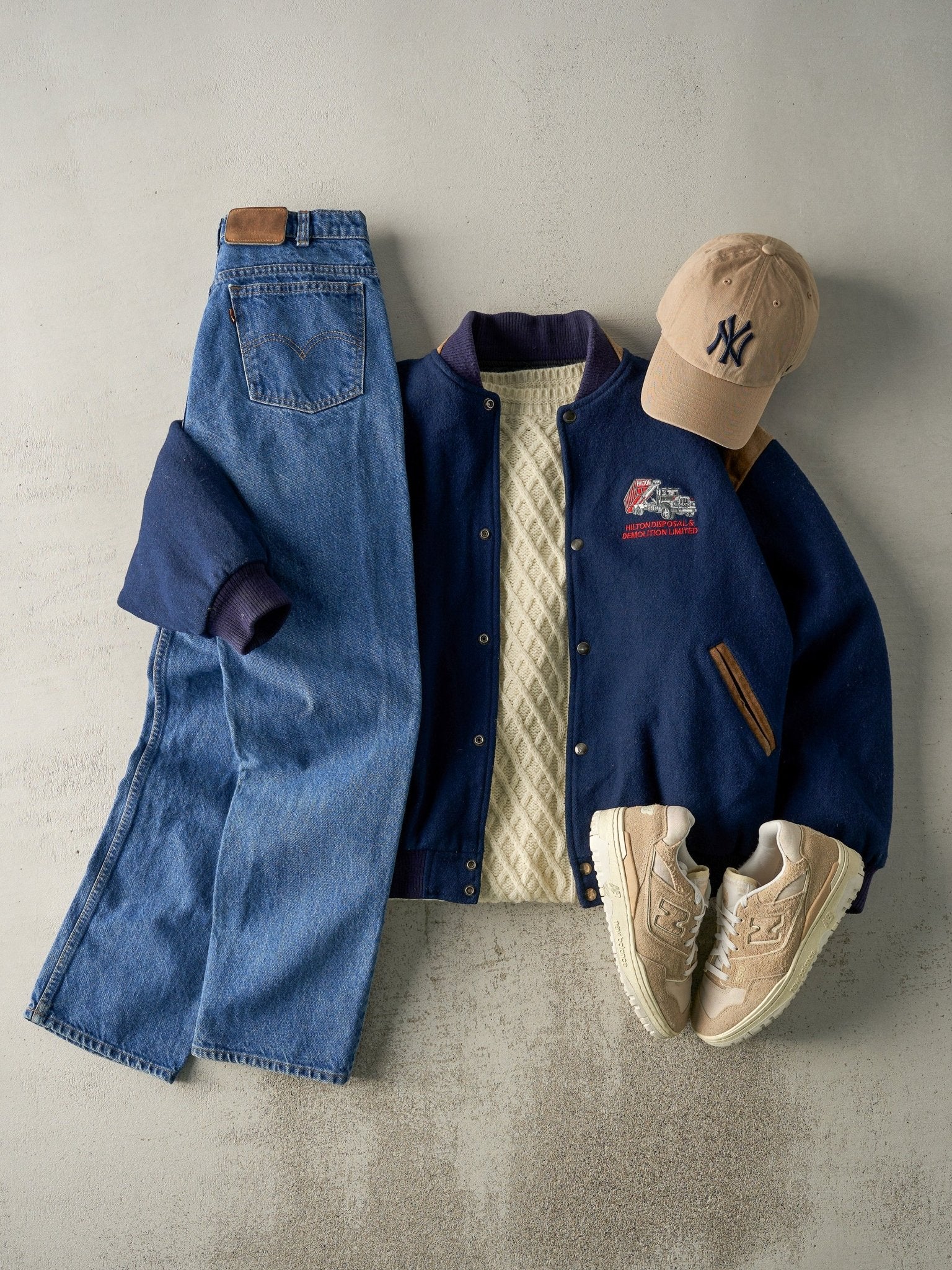 Vintage 80s Navy Blue Embroidered Wool Varsity Jacket (M/L)