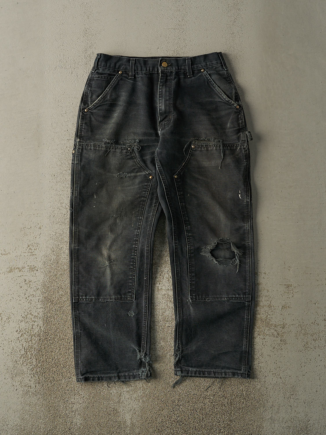 Vintage Y2K Faded Black Carhartt Double Knee Carpenter Pants (30x27.5)