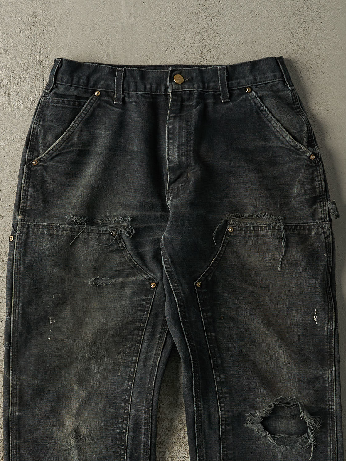 Vintage Y2K Faded Black Carhartt Double Knee Carpenter Pants (30x27.5)