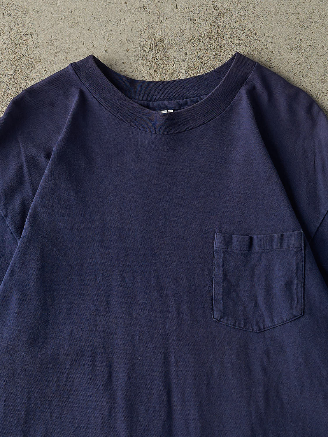 Vintage 80s Navy Blue Blank Pocket Single Stitch Tee (L)