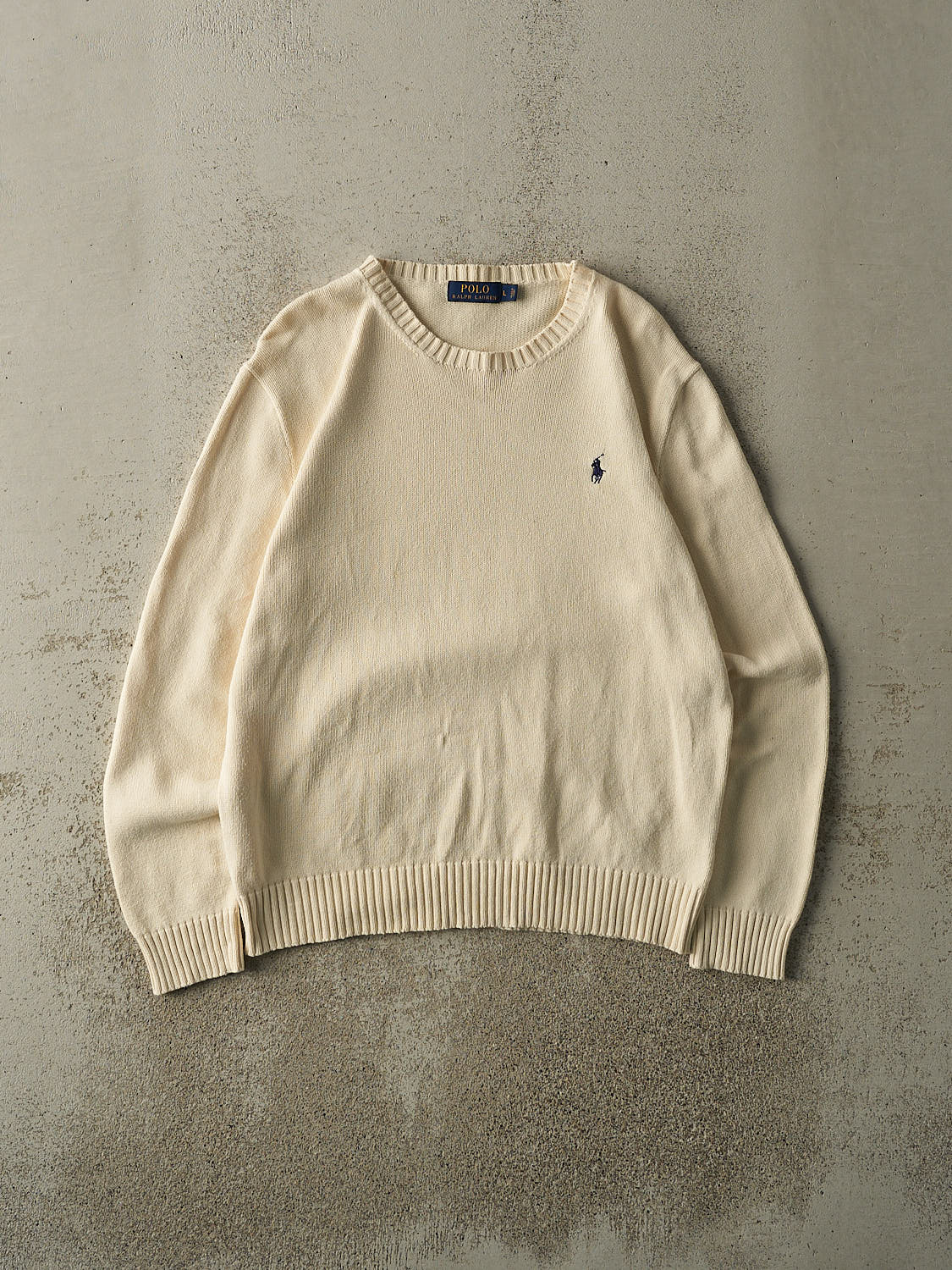 Vintage Y2K Beige Polo Ralph Lauren Embroidered Knit (M/L)
