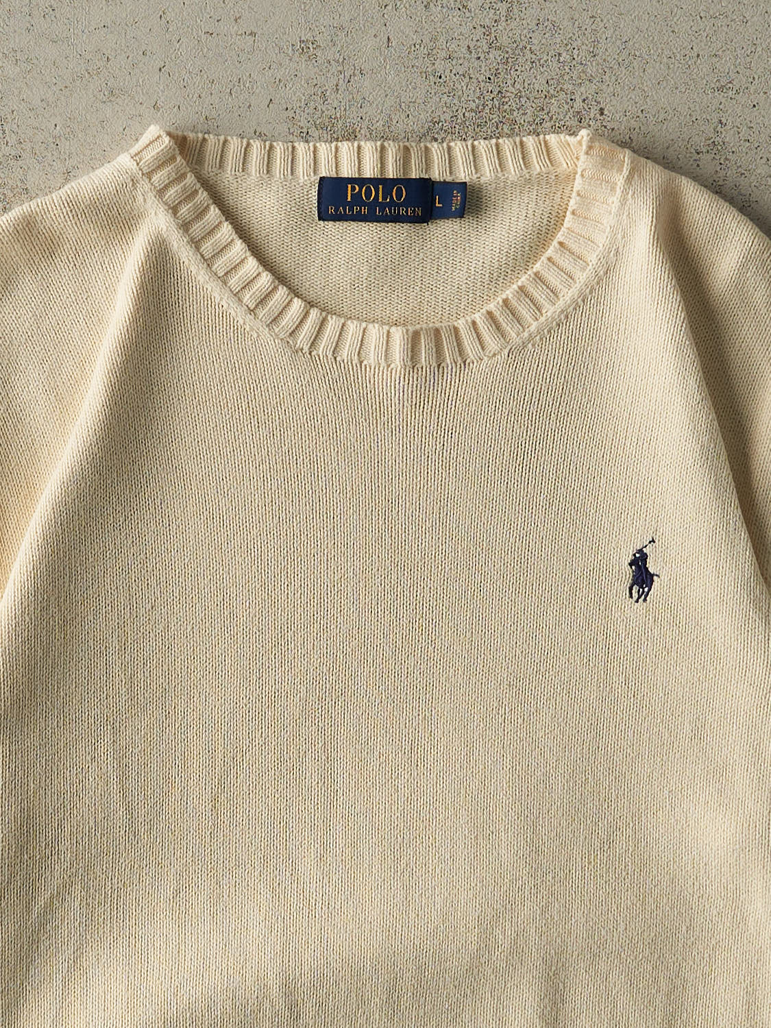 Vintage Y2K Beige Polo Ralph Lauren Embroidered Knit (M/L)