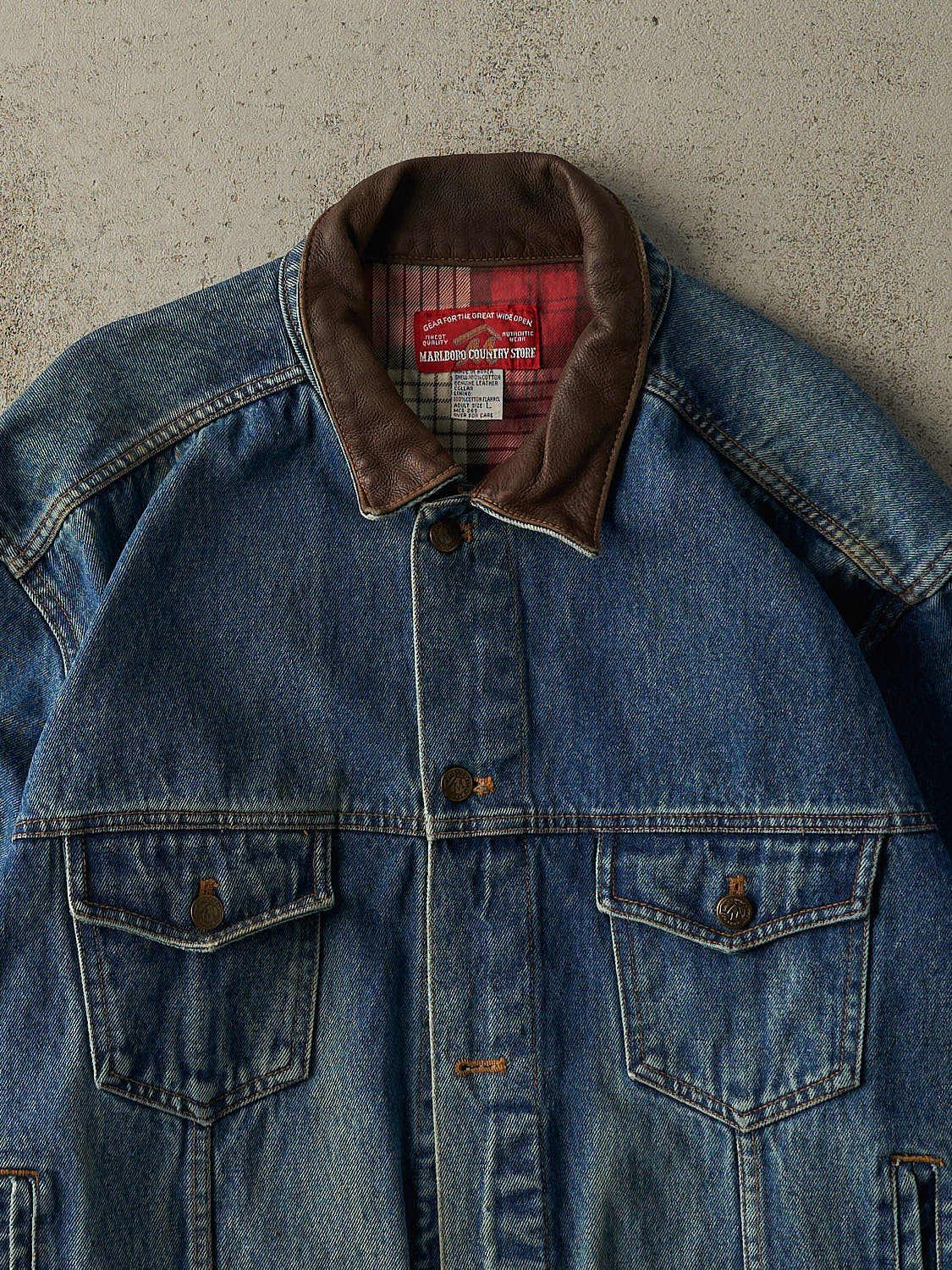 Vintage 80s Dark Wash Marlboro Jean Jacket (XL)