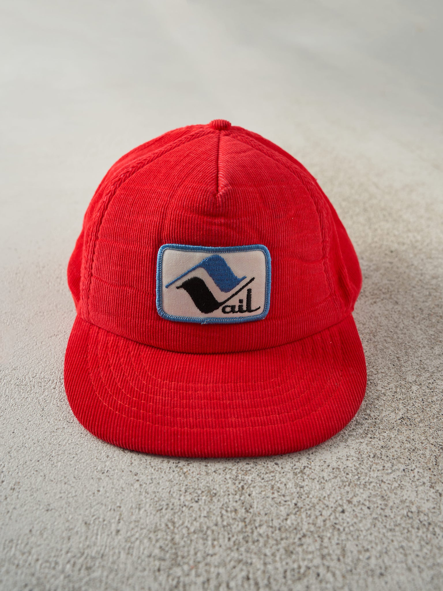 Vintage 80s Red Vail Corduroy Foam Snapback Hat