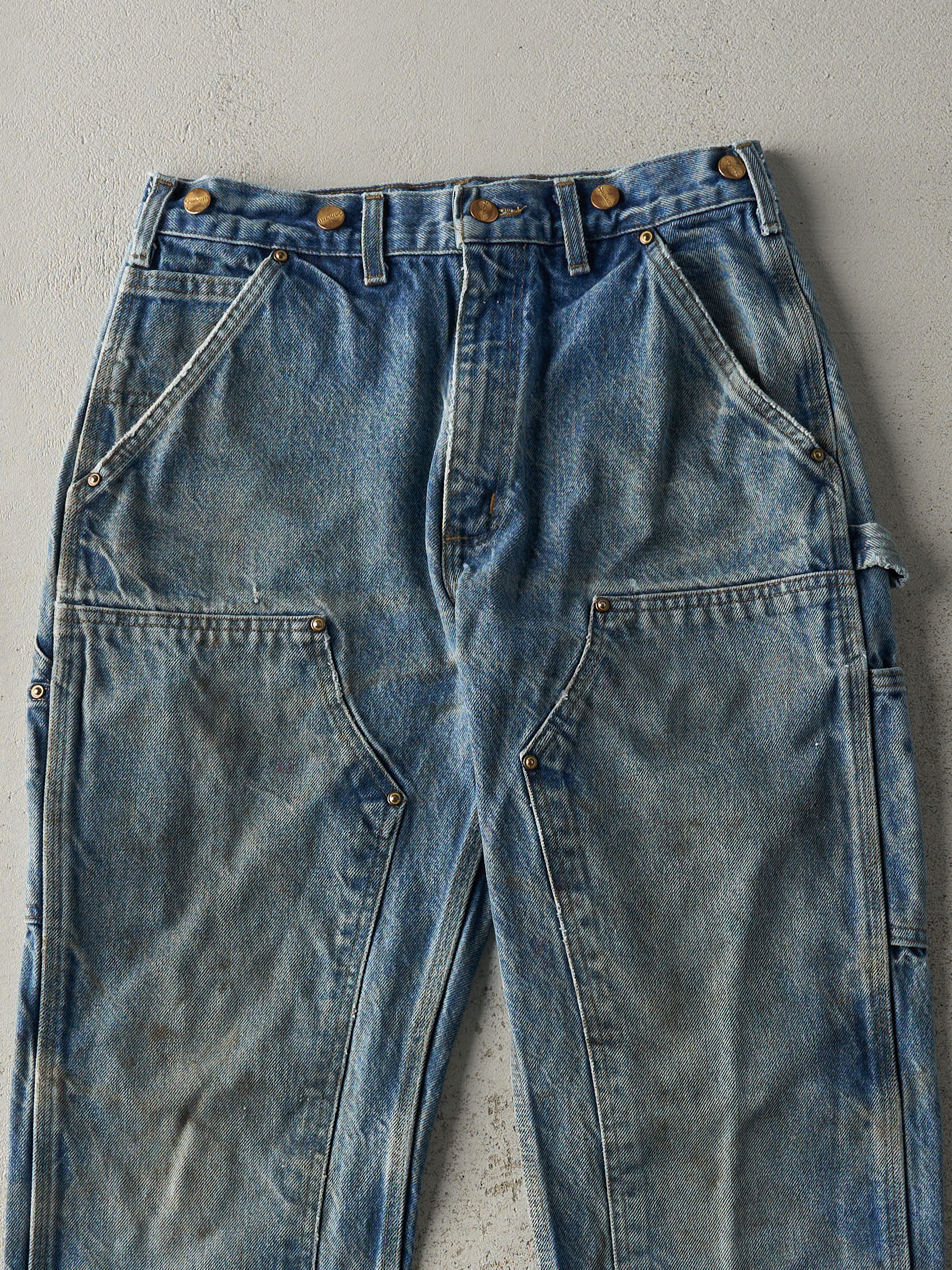 Vintage 90s Mid Wash Carhartt Denim Double Knee Carpenter Pants (30x29.5)