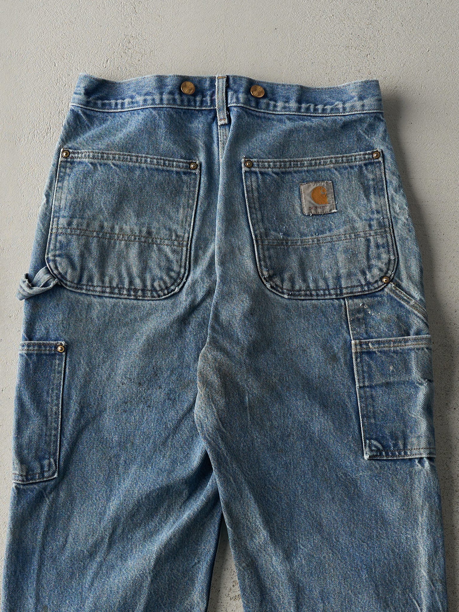 Vintage 90s Mid Wash Carhartt Denim Double Knee Carpenter Pants (30x29.5)