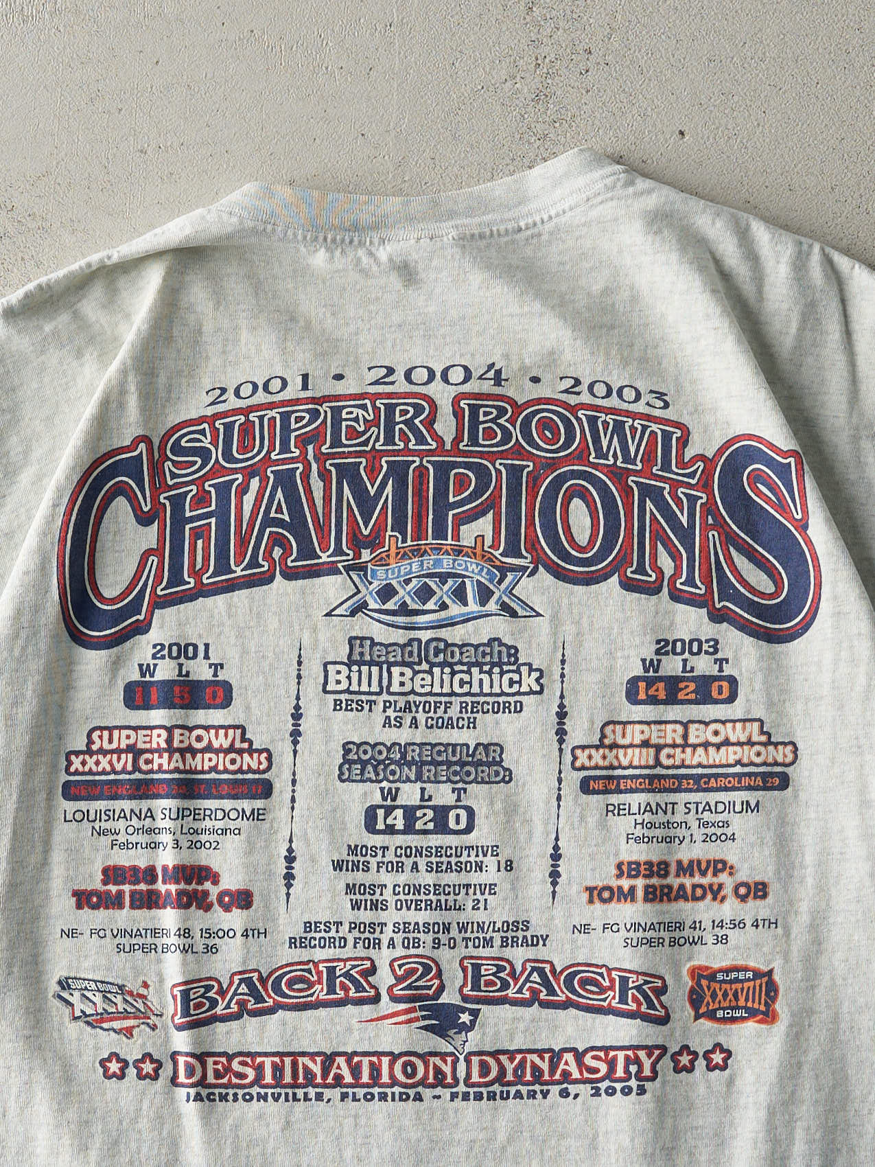 Vintage 05' Heather Grey New England Patriots Champions Tee (L)