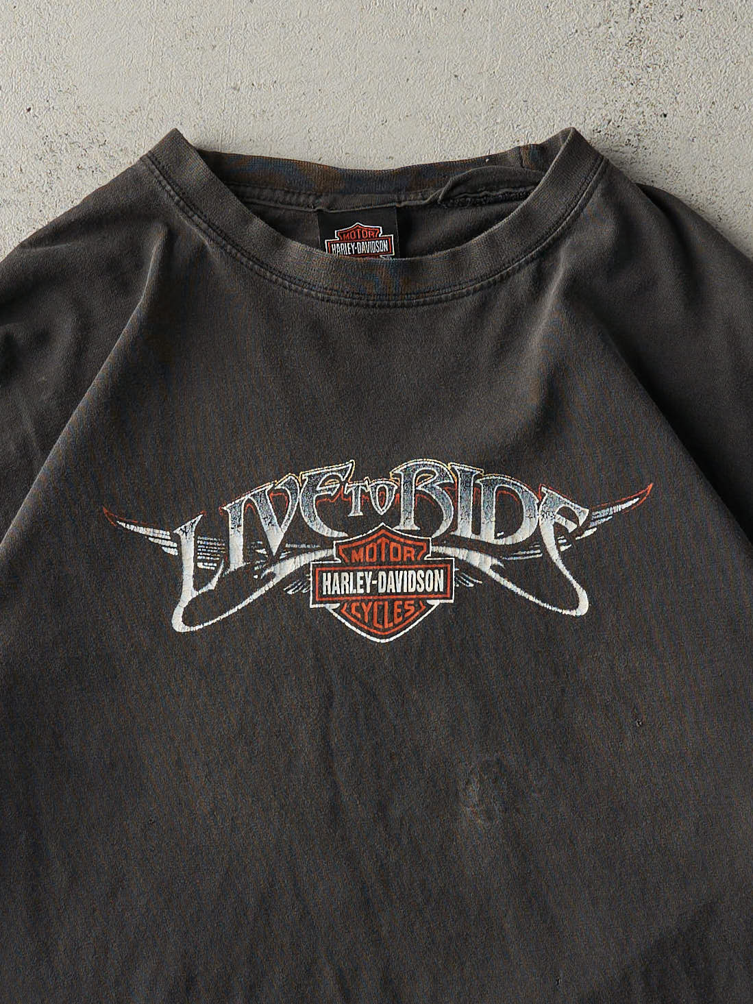 Vintage Y2K Faded Black Harley Davidson Live To Ride Tee (M)