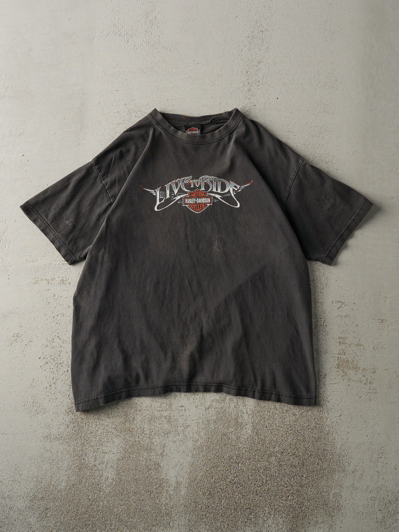 Vintage Y2K Faded Black Harley Davidson Live To Ride Tee (M)