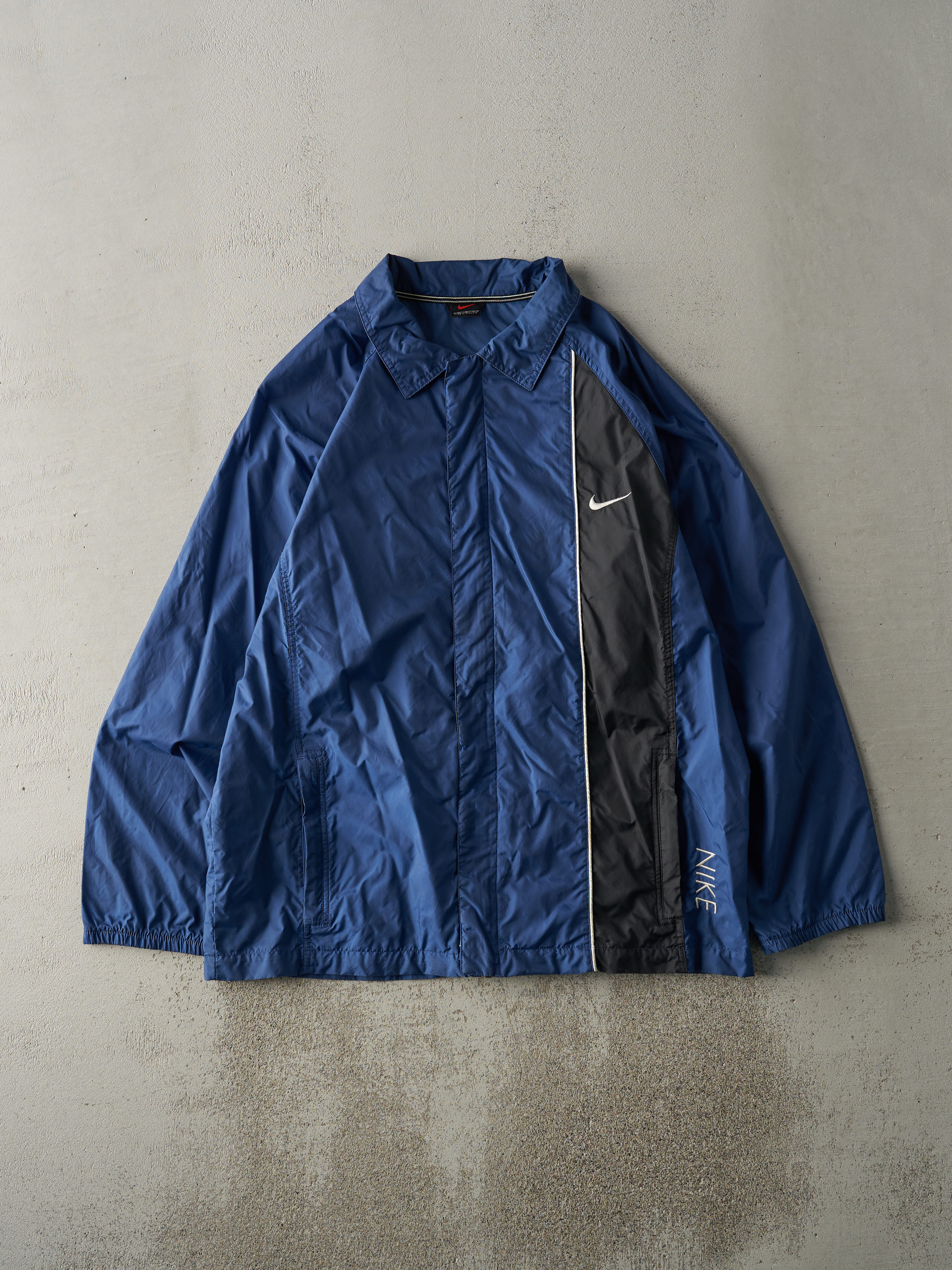 Vintage Y2K Navy Blue & Black Nike Zip Up Windbreaker Jacket (M ...